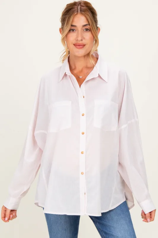Pink Oversized Striped Button-Up Maternity Shirt made by HYFVE