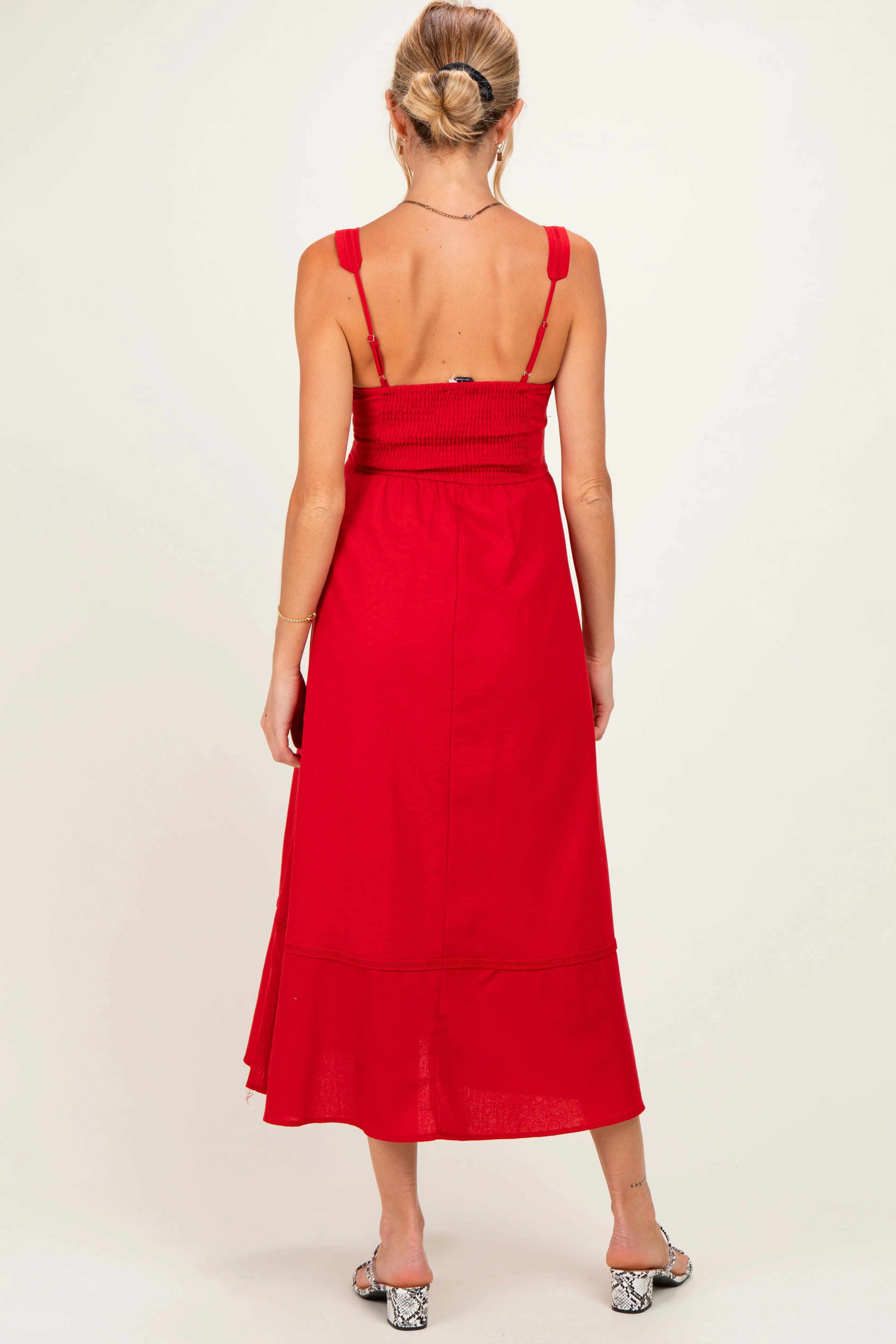 Red Linen Blend Sleeveless Maternity Midi Dress sold by Pinkblush product image thumbnail 3