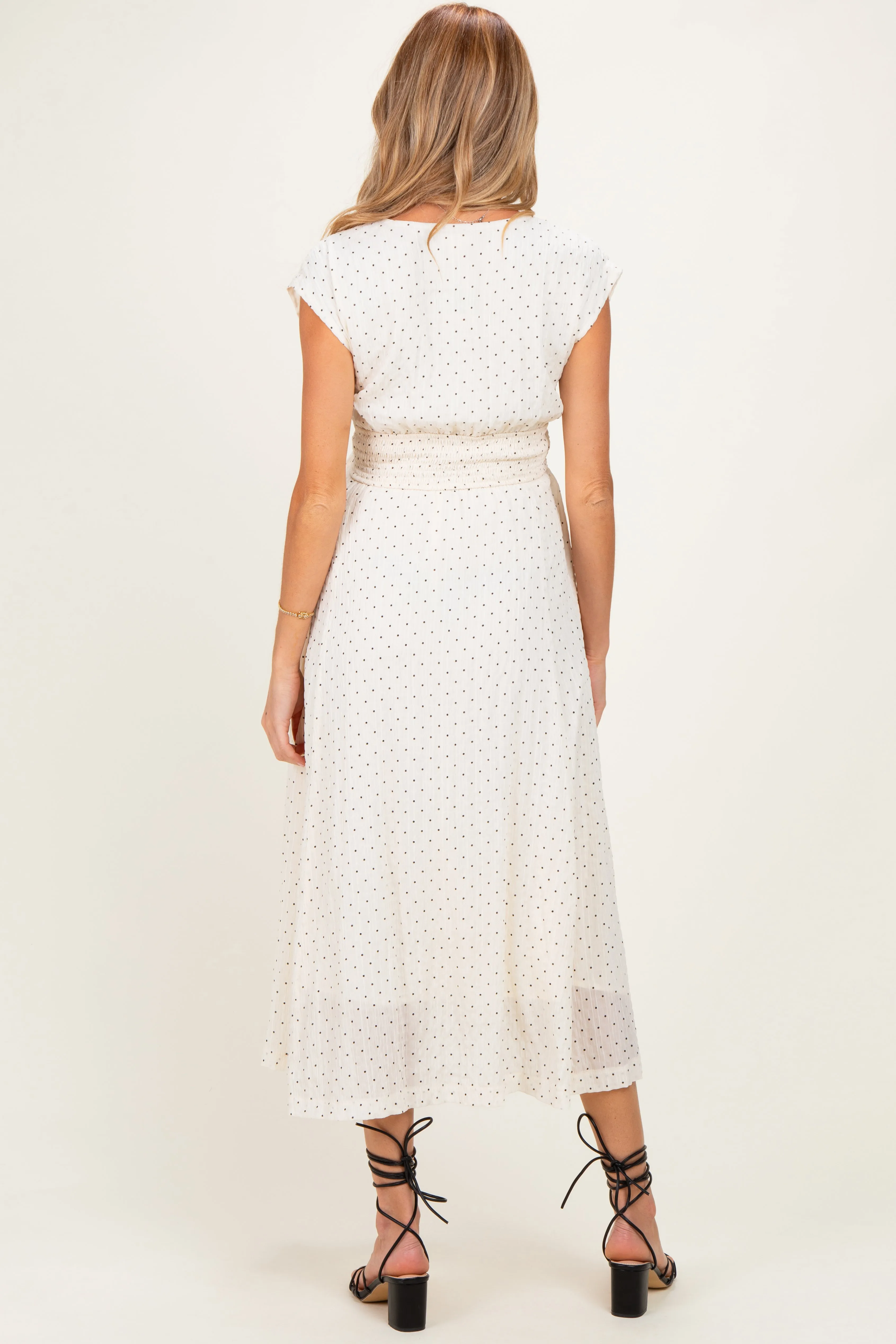 Cream Polka Dot Twisted Detail V Neck Maternity Maxi Dress sold by Pinkblush product image thumbnail 3