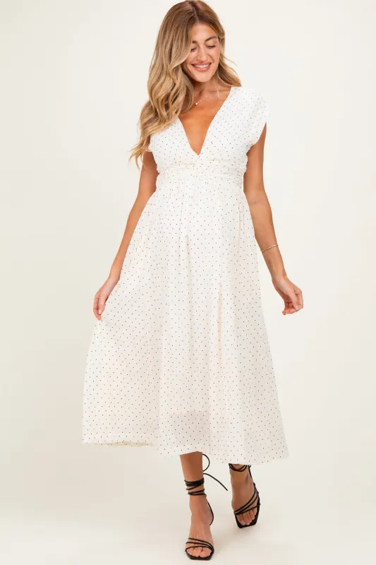 Cream Polka Dot Twisted Detail V Neck Maternity Maxi Dress made by Hem & Thread
