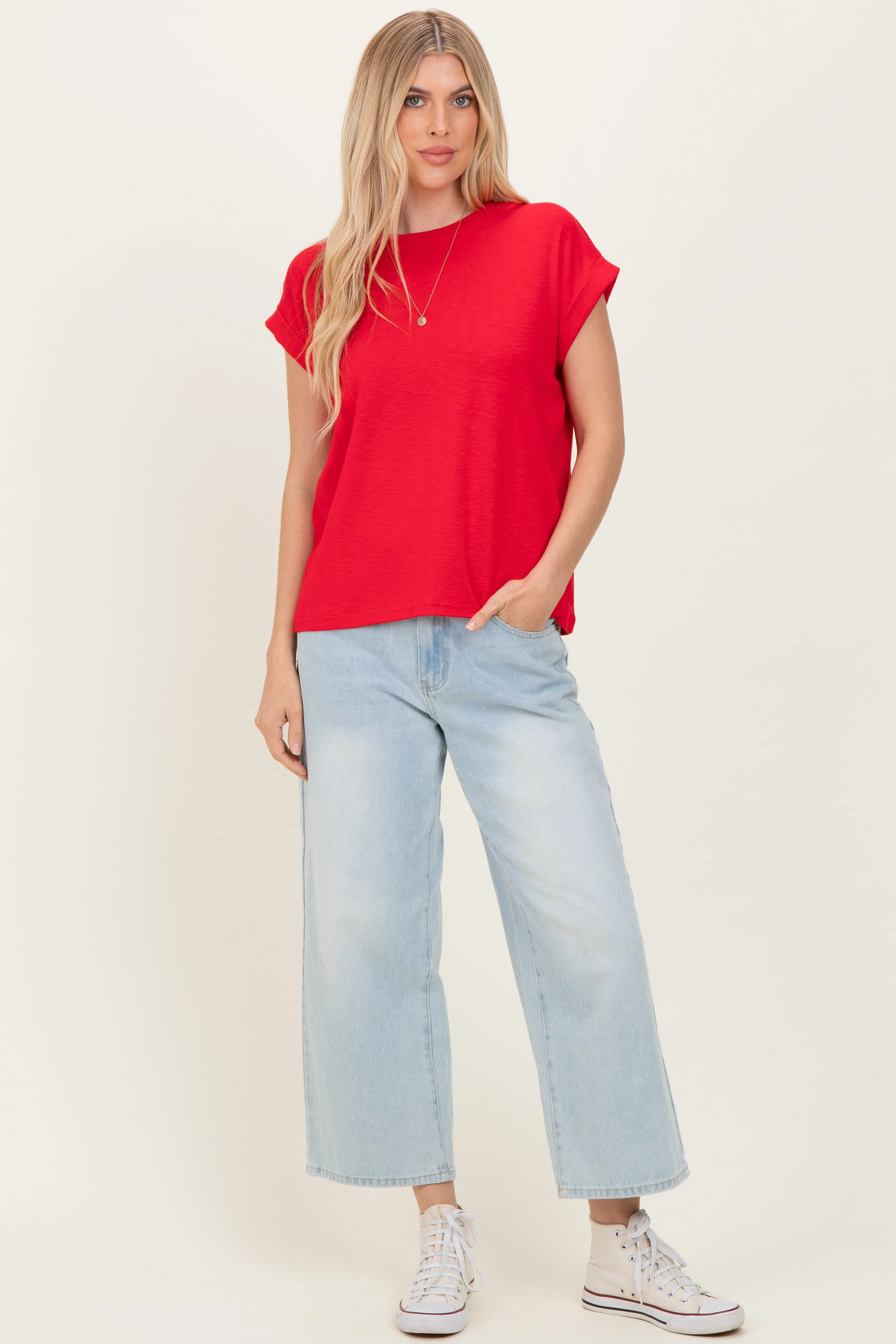 Ruby Rolled Short Sleeve Maternity Tee sold by Pinkblush product image thumbnail 4