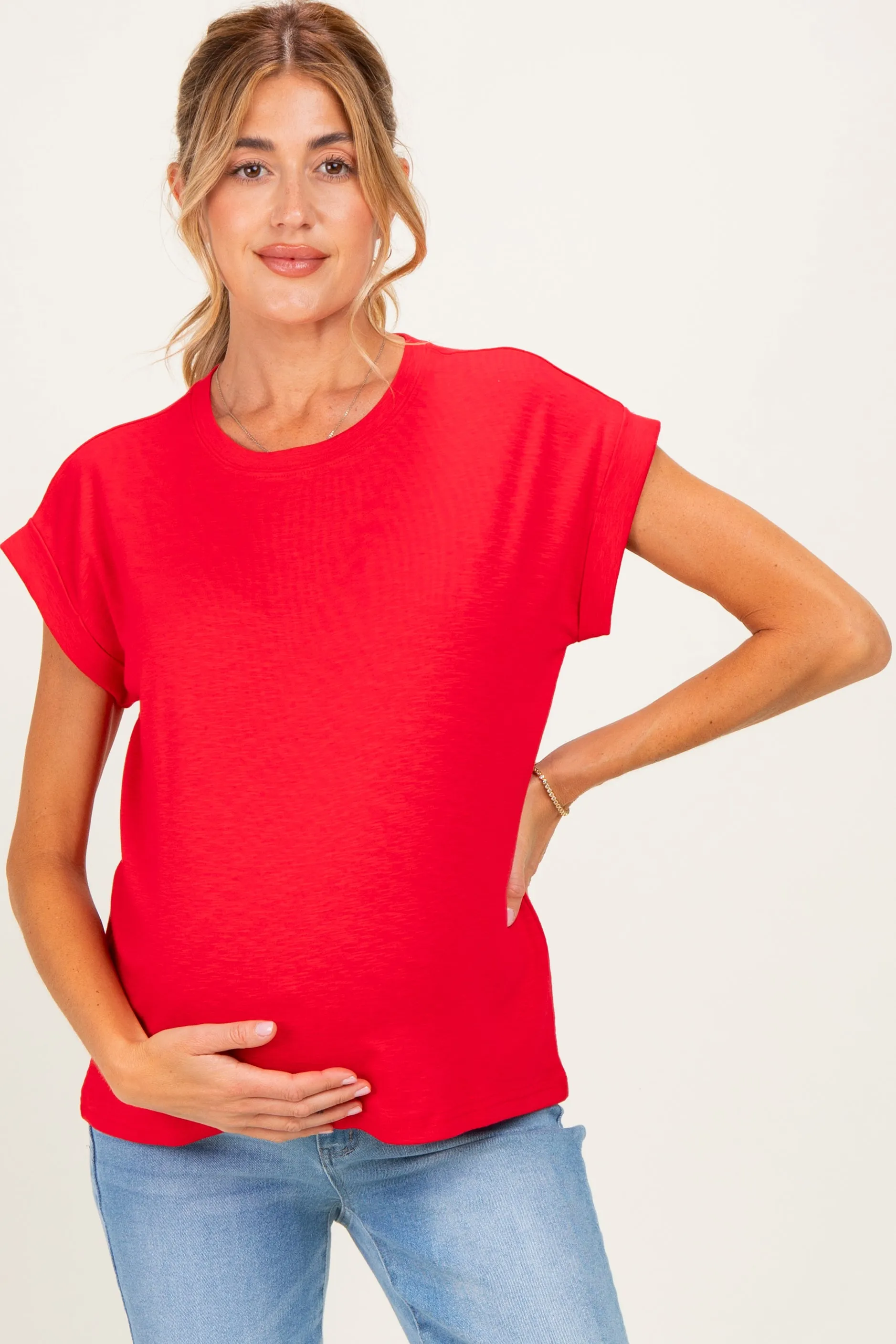 Ruby Rolled Short Sleeve Maternity Tee sold by Pinkblush