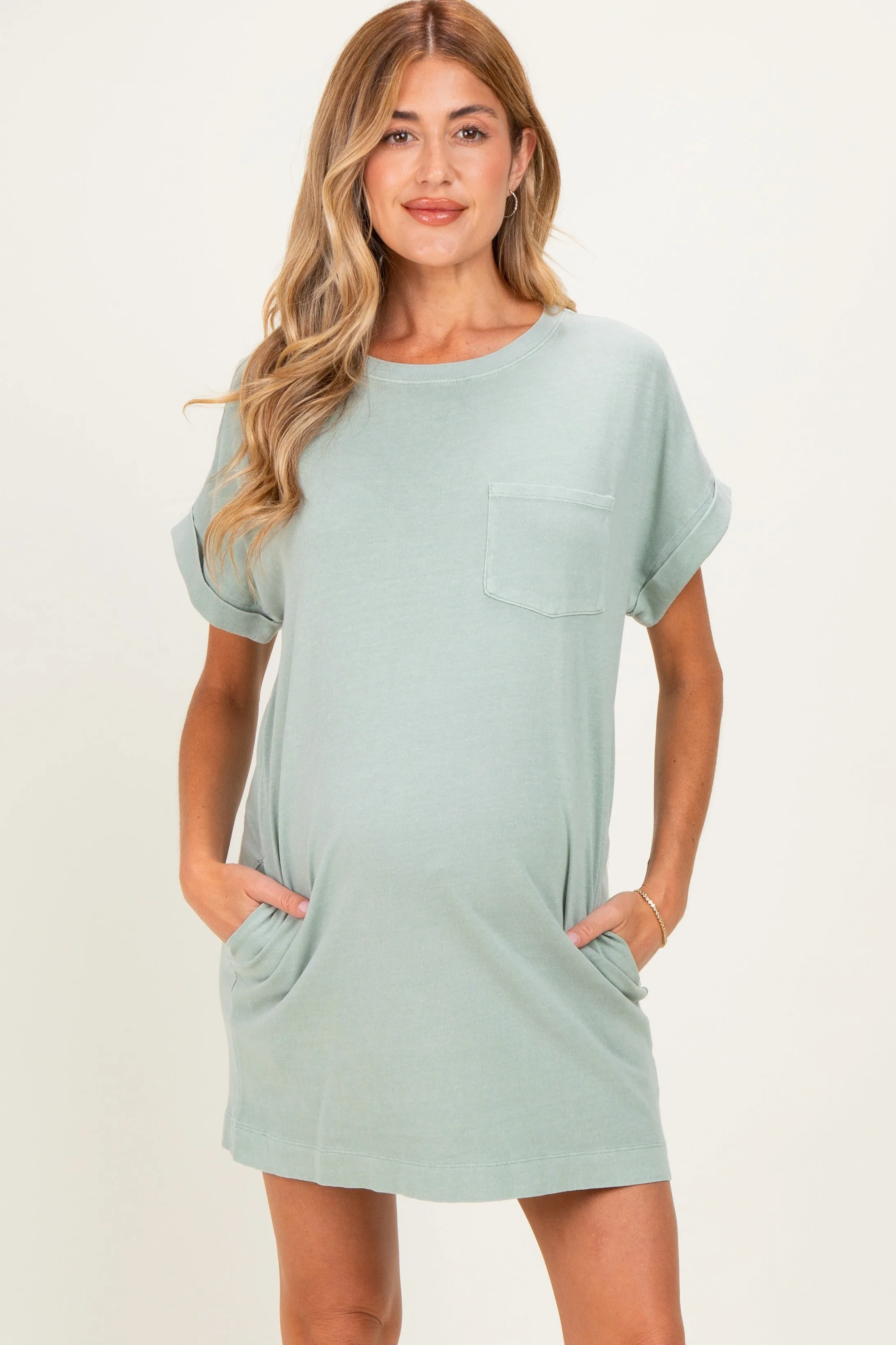 Sage Green Maternity T-Shirt Mini Dress sold by Pinkblush