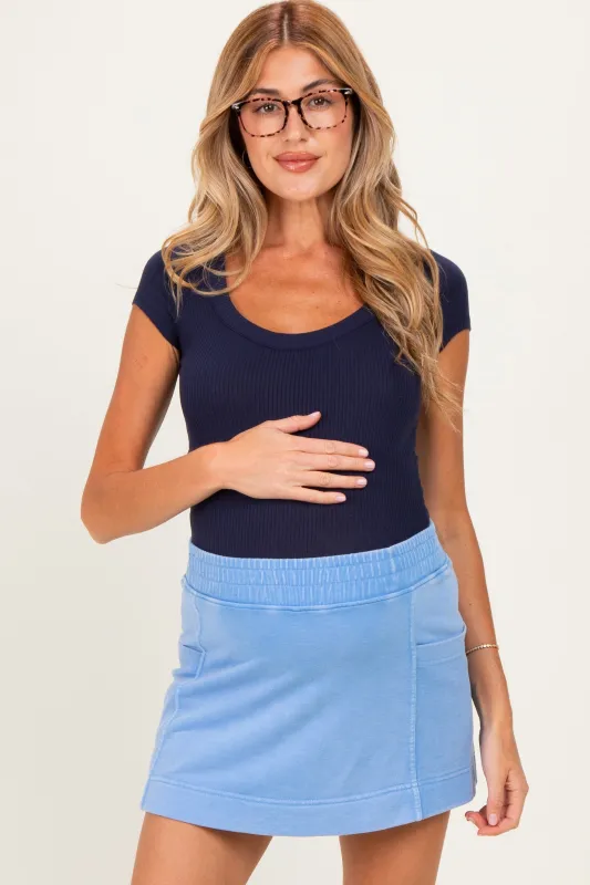 Blue Mineral Wash Pocket Maternity Skort made by Rae Mode