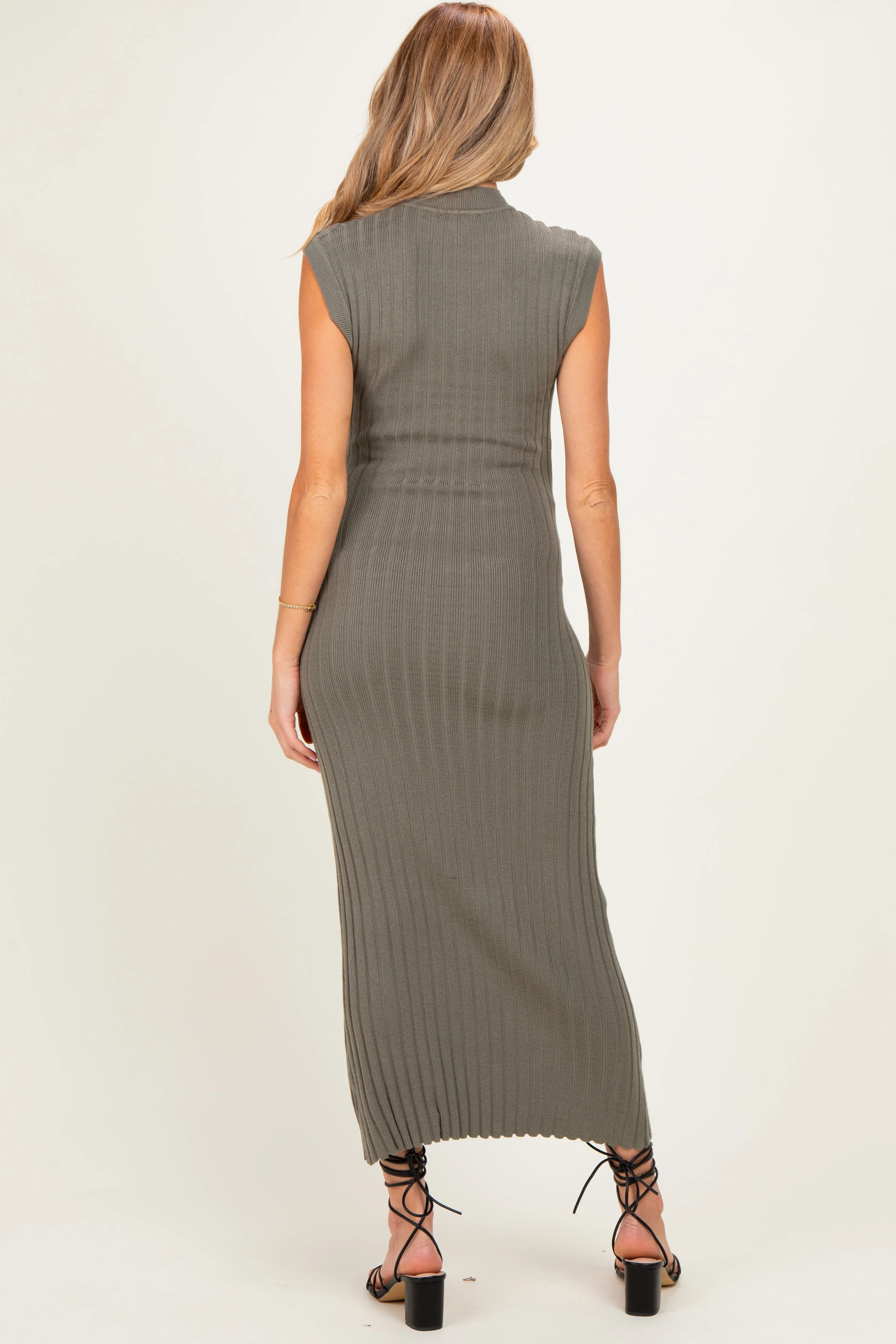 Olive Ribbed Knit Mock Neck Maternity Maxi Dress sold by Pinkblush product image thumbnail 3