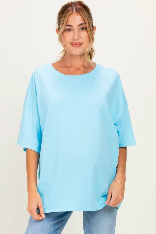 Sky Blue Cotton Oversized Maternity Tee made by Zenana Outfitters