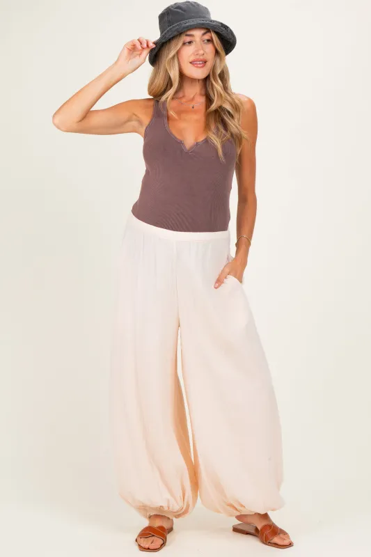 Ecru Cotton Gauze Tie Hem Maternity Pants made by Bluivy