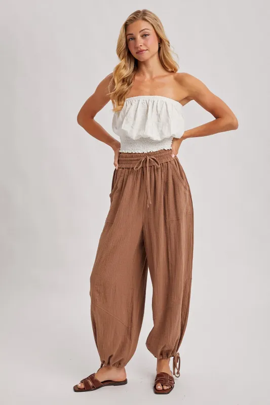 Latte Tie Hem Pants made by Bluivy