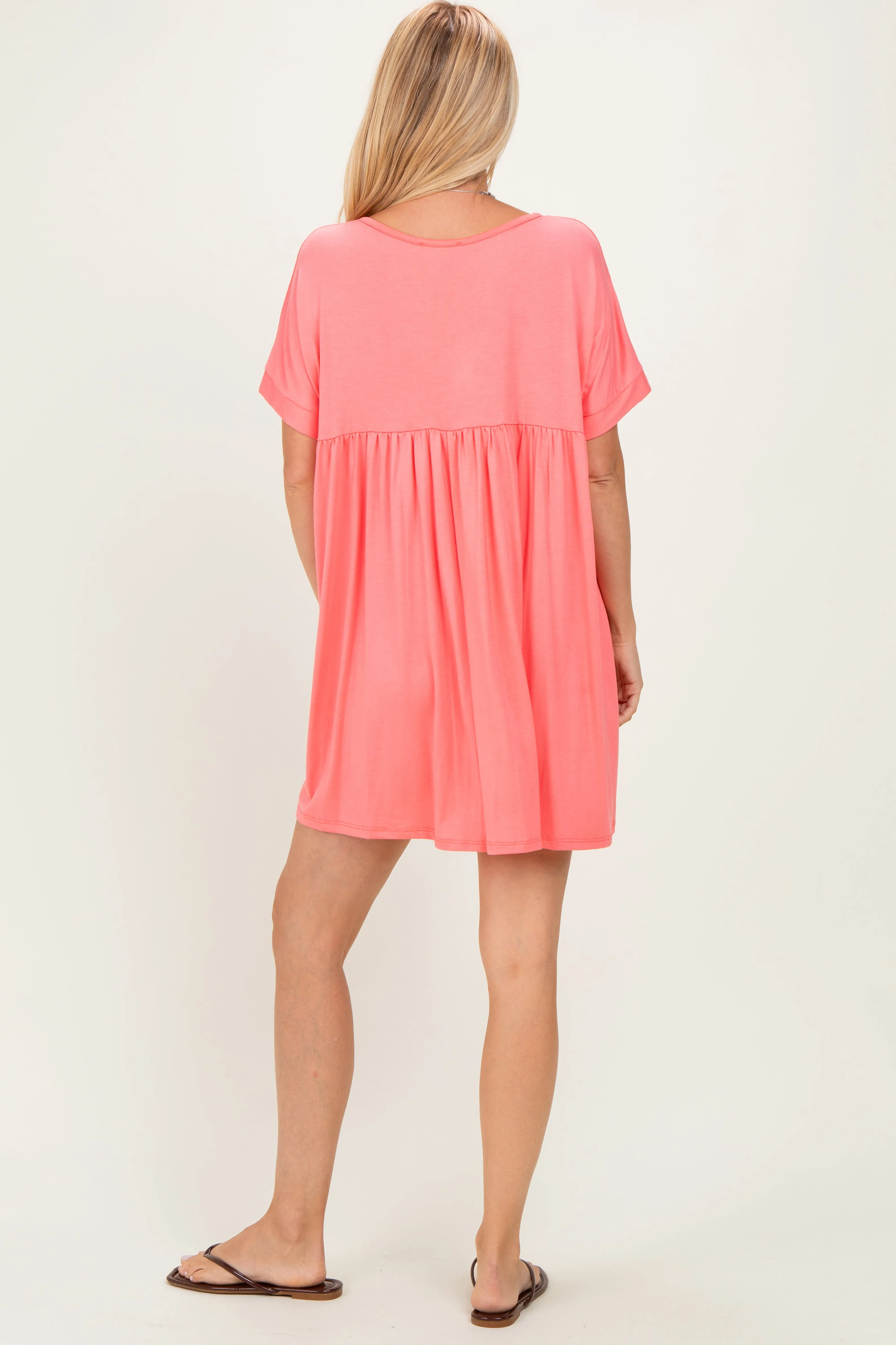 Coral V-Neck Basic Dress sold by Pinkblush product image thumbnail 3