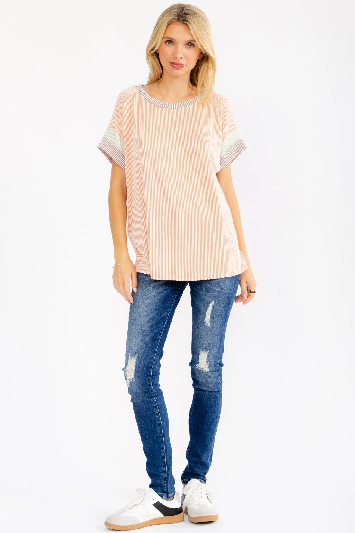 Coral Rib Color Block Short Sleeve Top sold by Pinkblush product image thumbnail 4