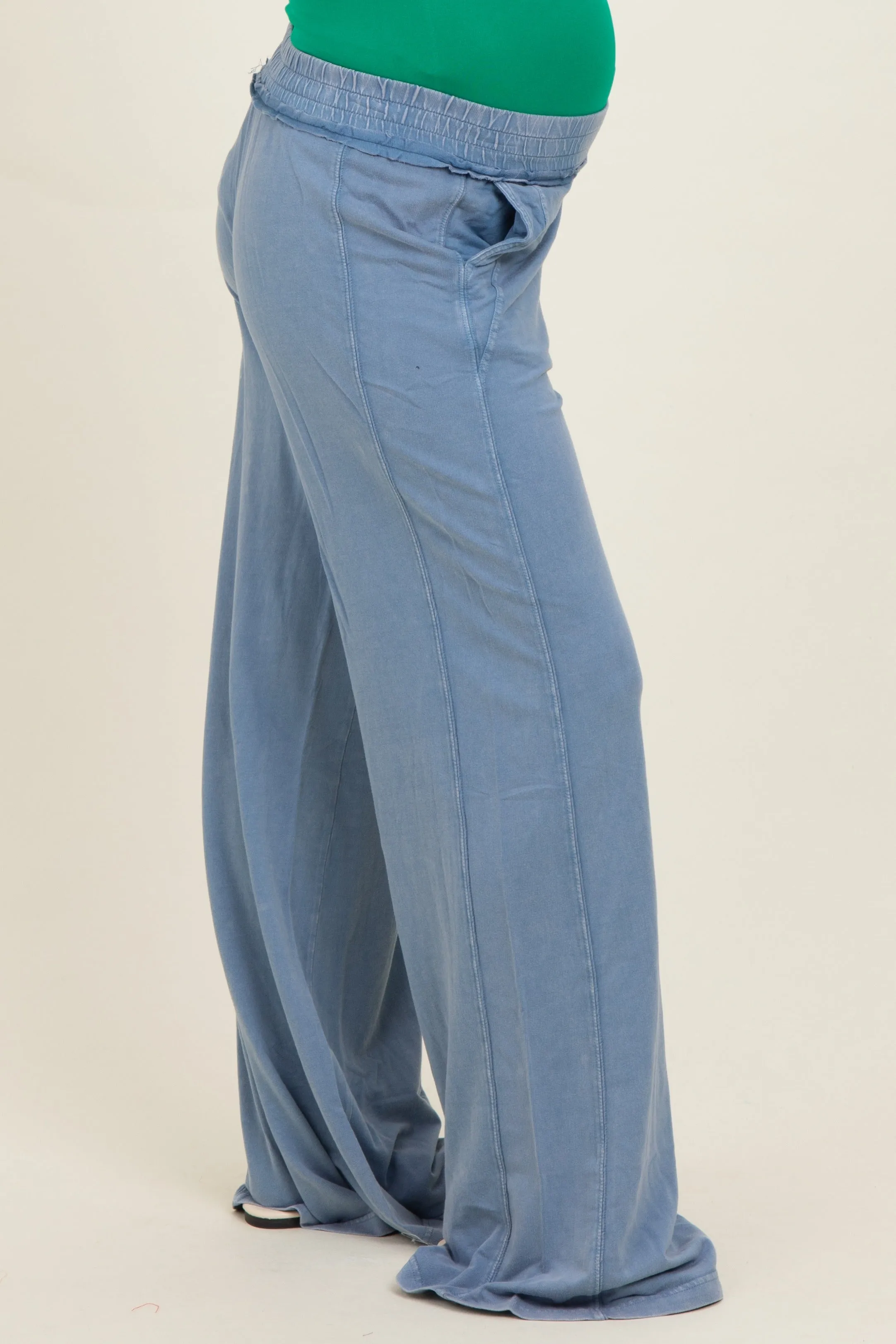 Dusty Blue Mineral Wash Wide Leg Maternity Pants sold by Pinkblush product image thumbnail 3