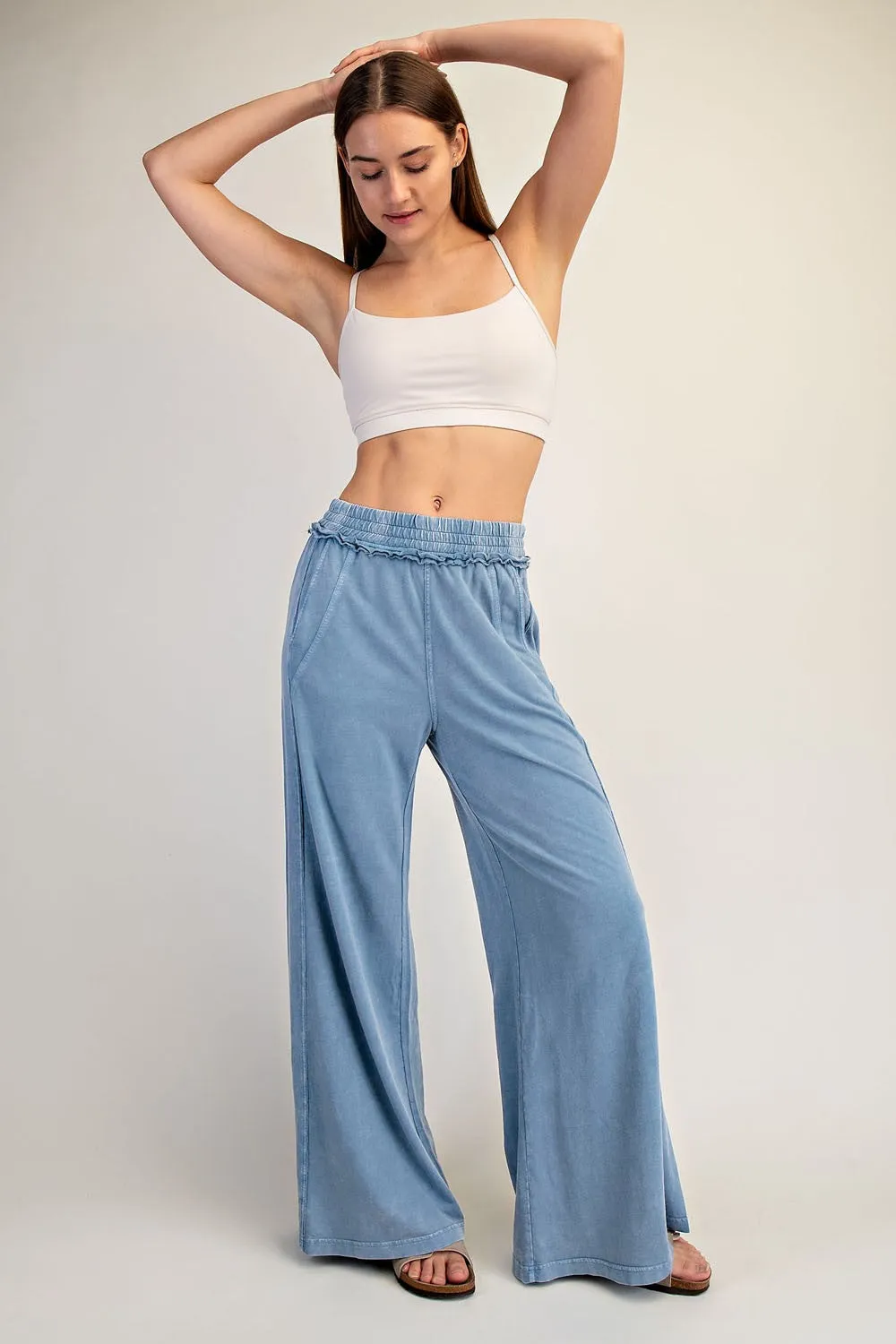 Dusty Blue Mineral Wash Wide Leg Maternity Pants sold by Pinkblush product image thumbnail 5
