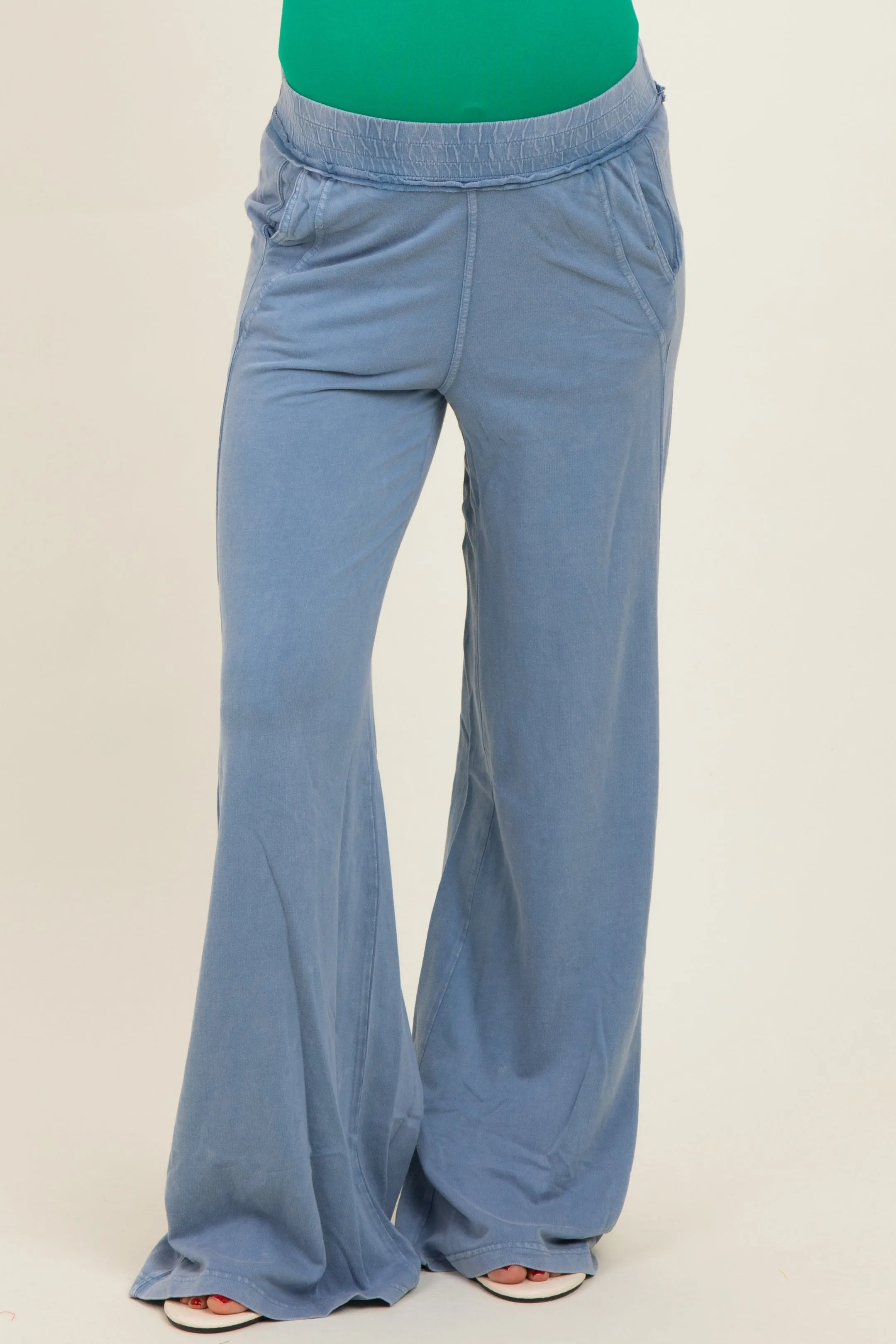 Dusty Blue Mineral Wash Wide Leg Maternity Pants sold by Pinkblush product image thumbnail 2