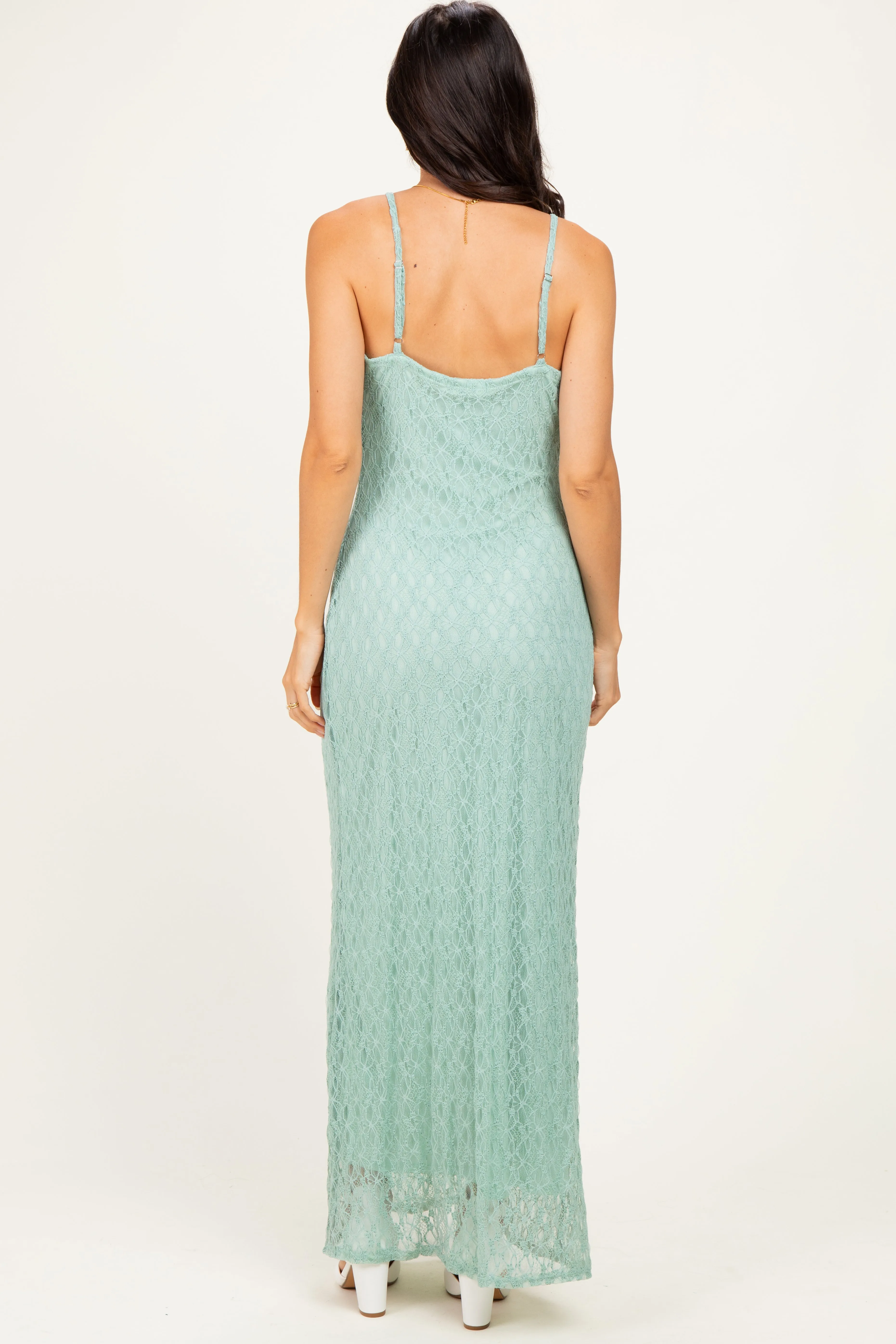 Sage Sleeveless Lace Square Neck Maxi Dress sold by Pinkblush product image thumbnail 4