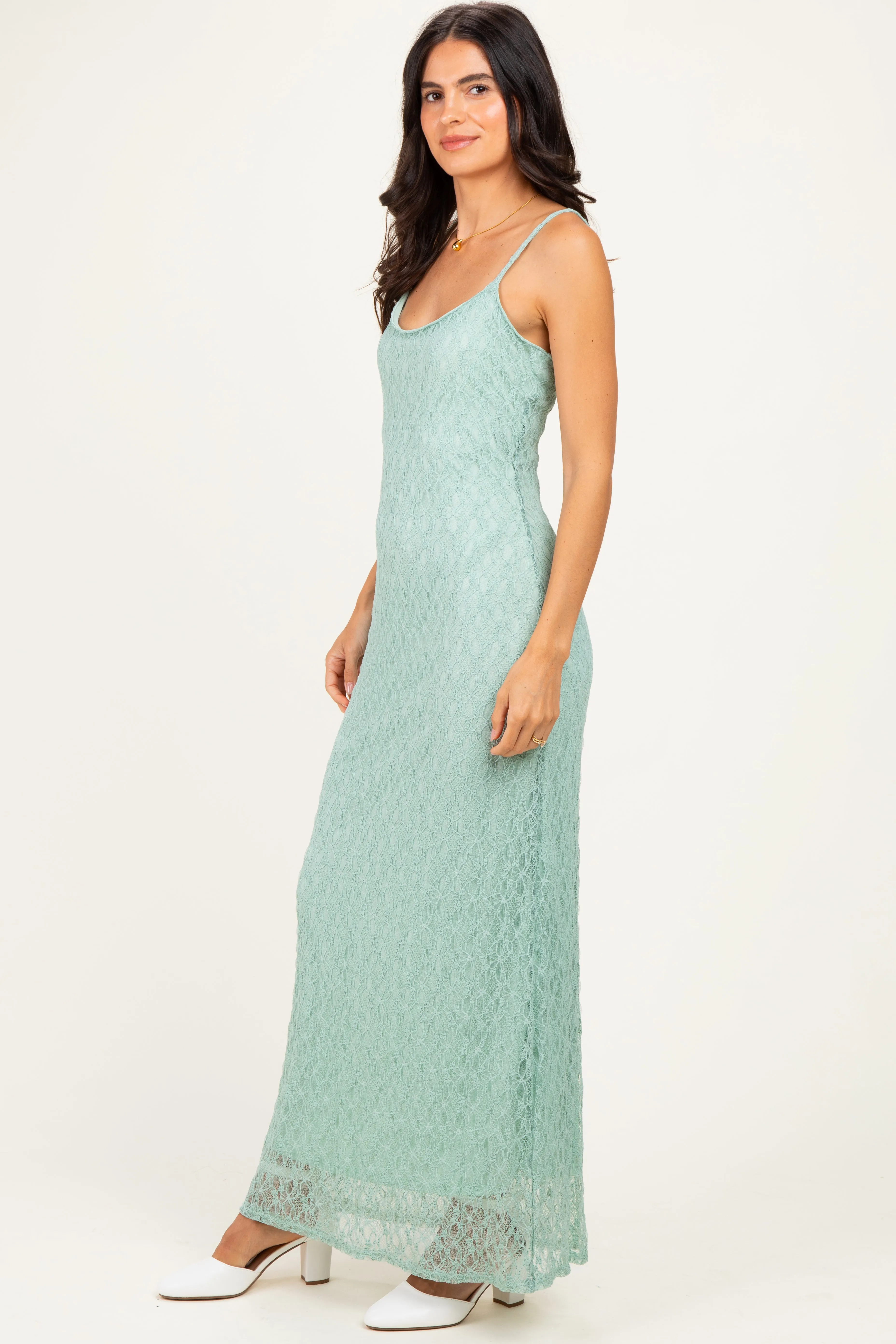 Sage Sleeveless Lace Square Neck Maxi Dress sold by Pinkblush product image thumbnail 3