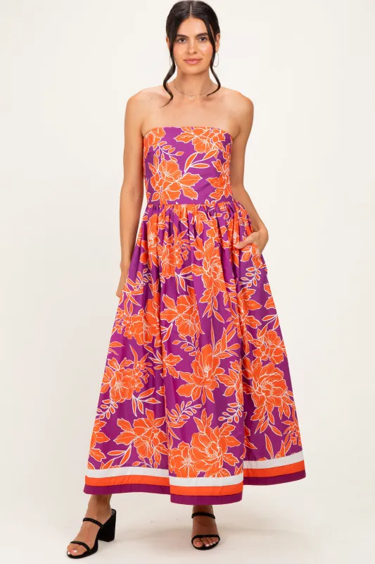 Plum Floral Strapless Midi Dress made by entro