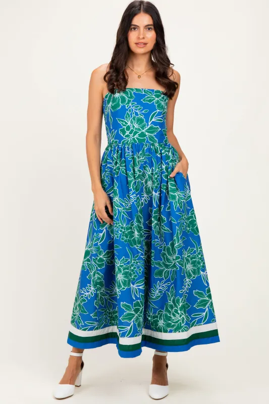 Royal Floral Strapless Midi Dress made by entro