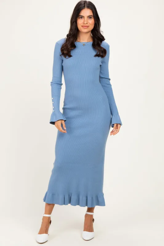 Denim Ribbed Knit Bow Back Maxi Dress made by Able