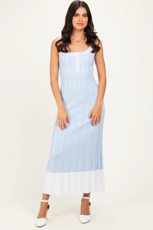 Sky Blue Ribbed Colorblock Sleeveless Maxi Dress made by Able