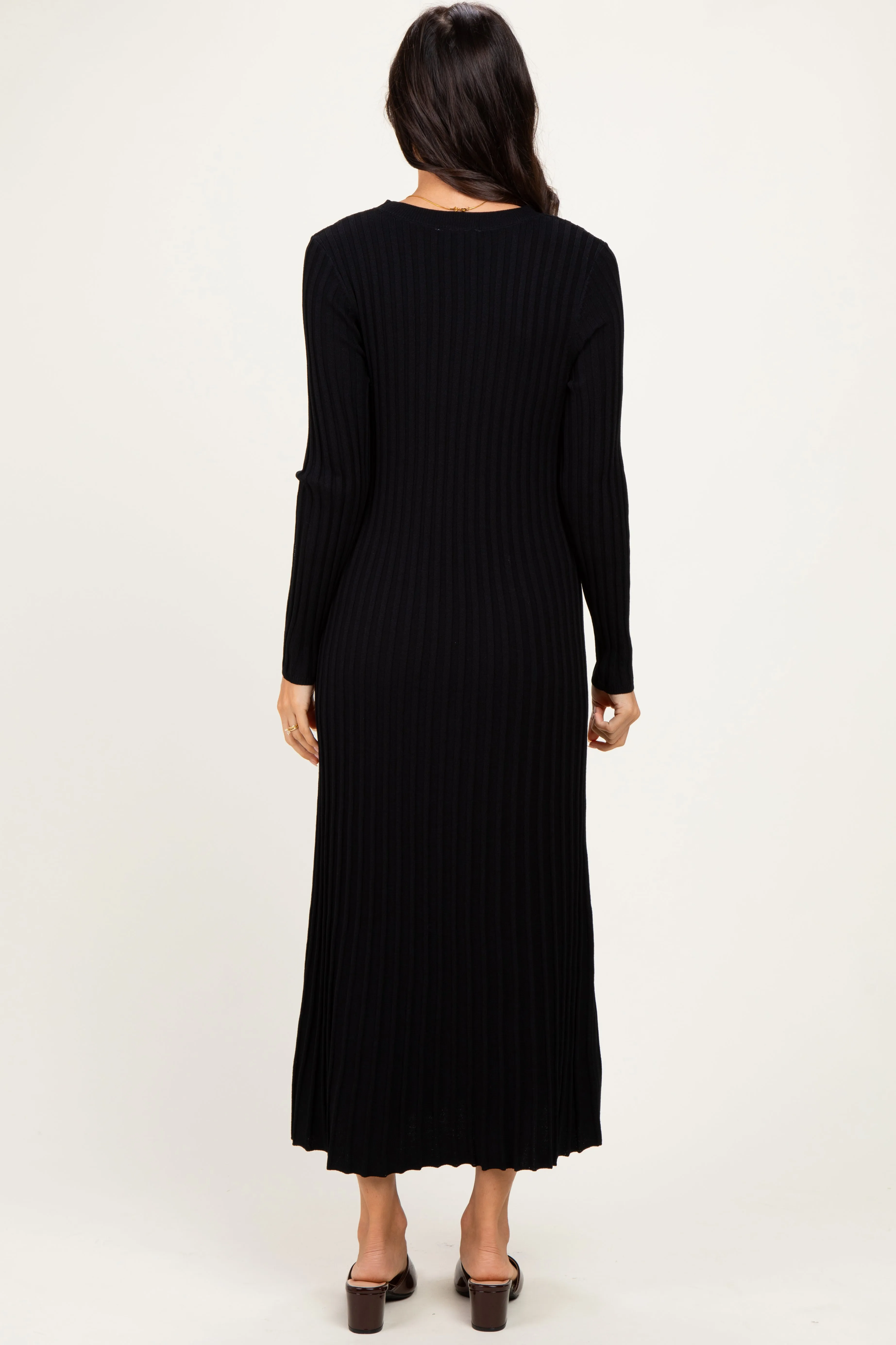 Black Ribbed Long Sleeve Sweater Midi Dress sold by Pinkblush product image thumbnail 4