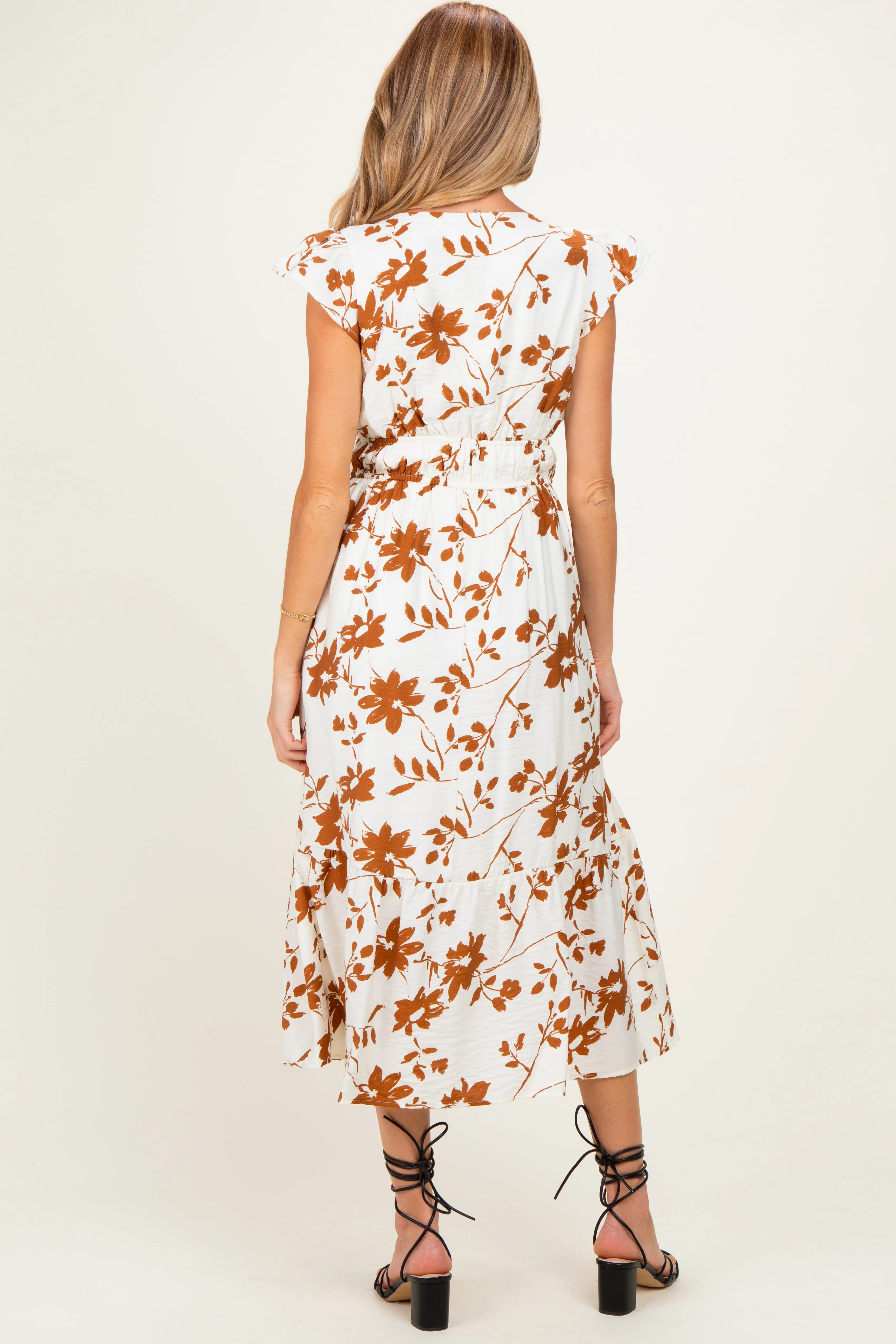 Brown Floral Button Detail Maternity Midi Dress sold by Pinkblush product image thumbnail 3