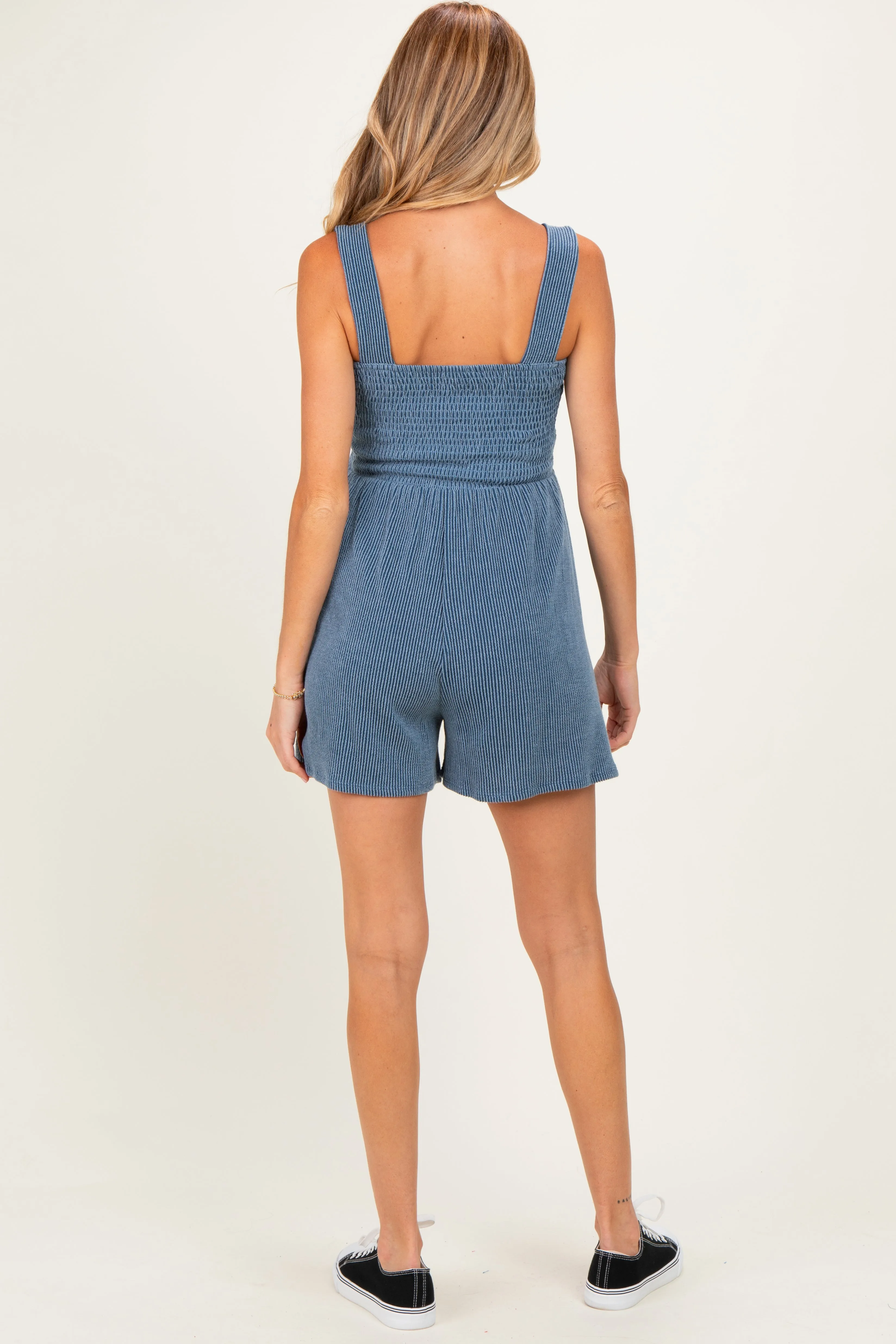 Denim Ribbed Smocked Bodice Maternity Romper sold by Pinkblush product image thumbnail 3
