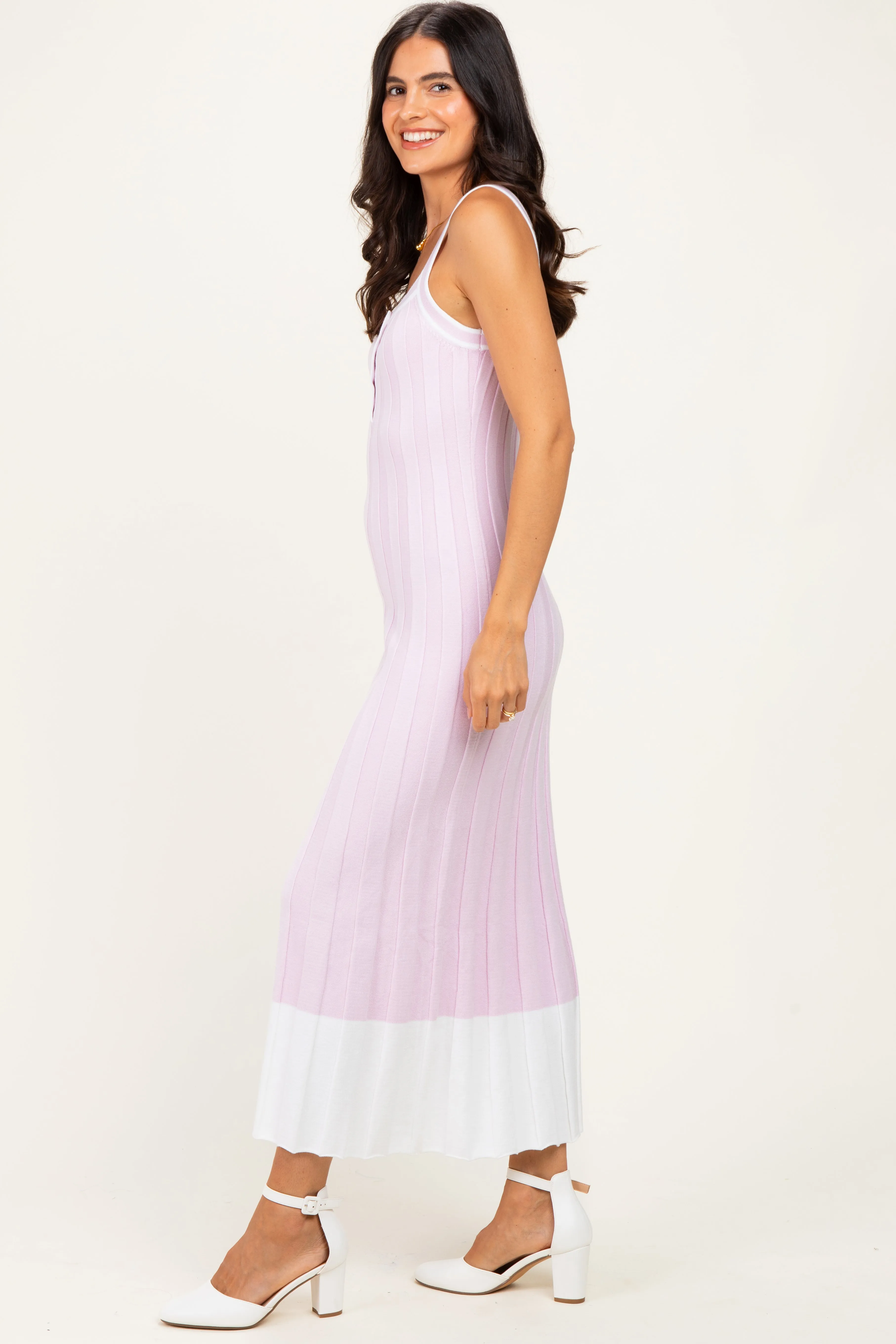 Light Pink Ribbed Colorblock Sleeveless Maxi Dress sold by Pinkblush product image thumbnail 3
