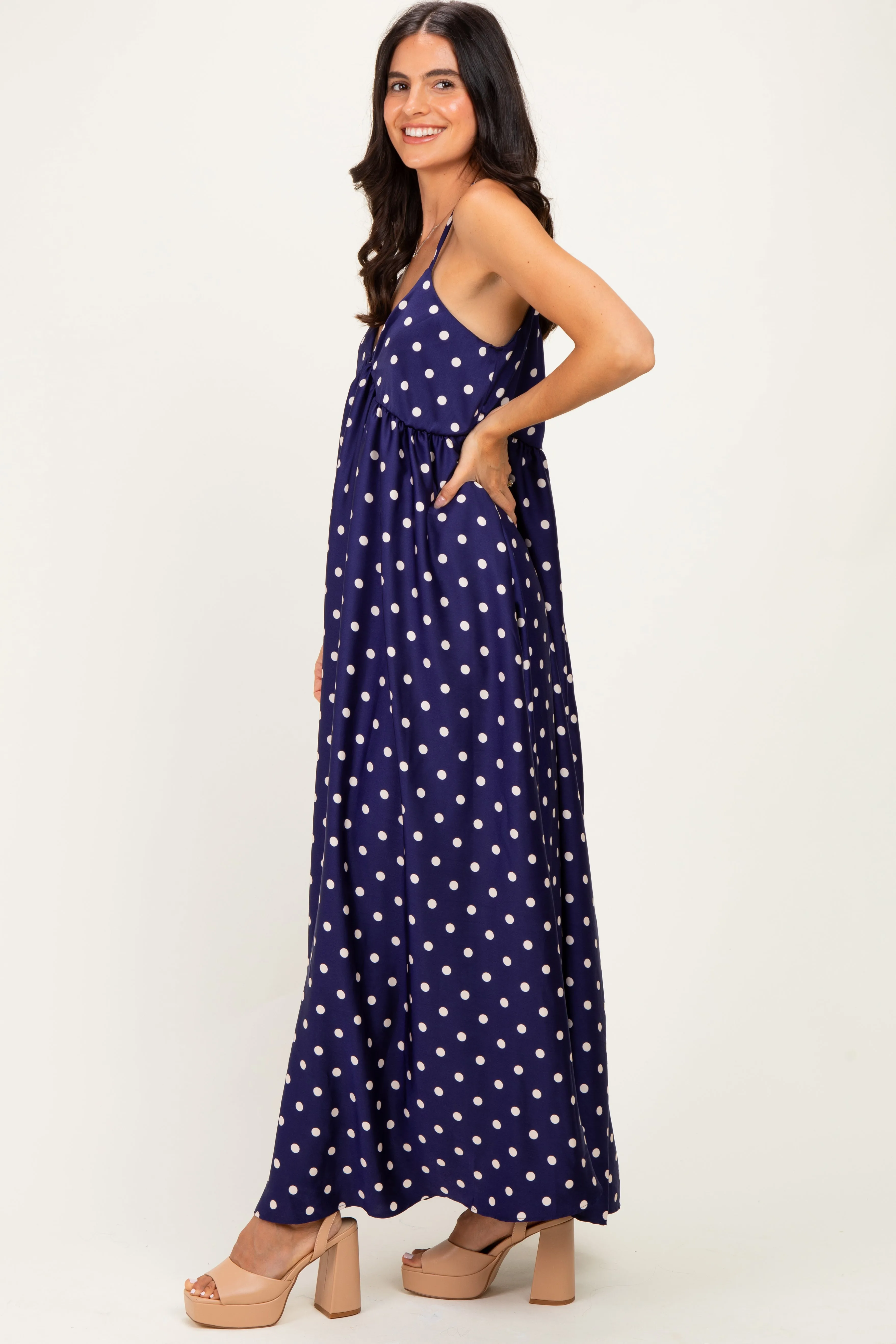 Navy/ Cream Polka Dot Sleeveless Maxi Dress sold by Pinkblush product image thumbnail 3
