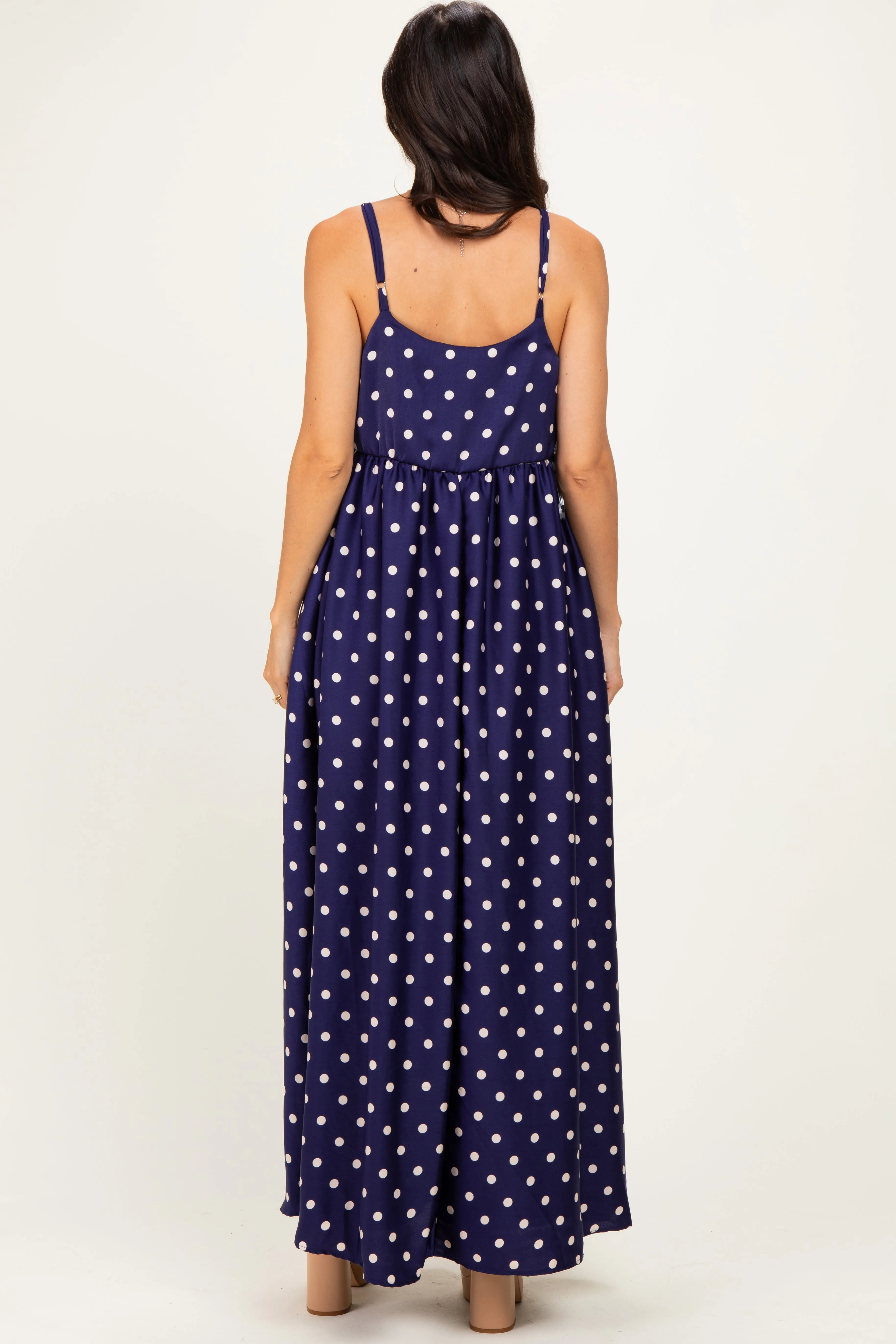 Navy/ Cream Polka Dot Sleeveless Maxi Dress sold by Pinkblush product image thumbnail 4