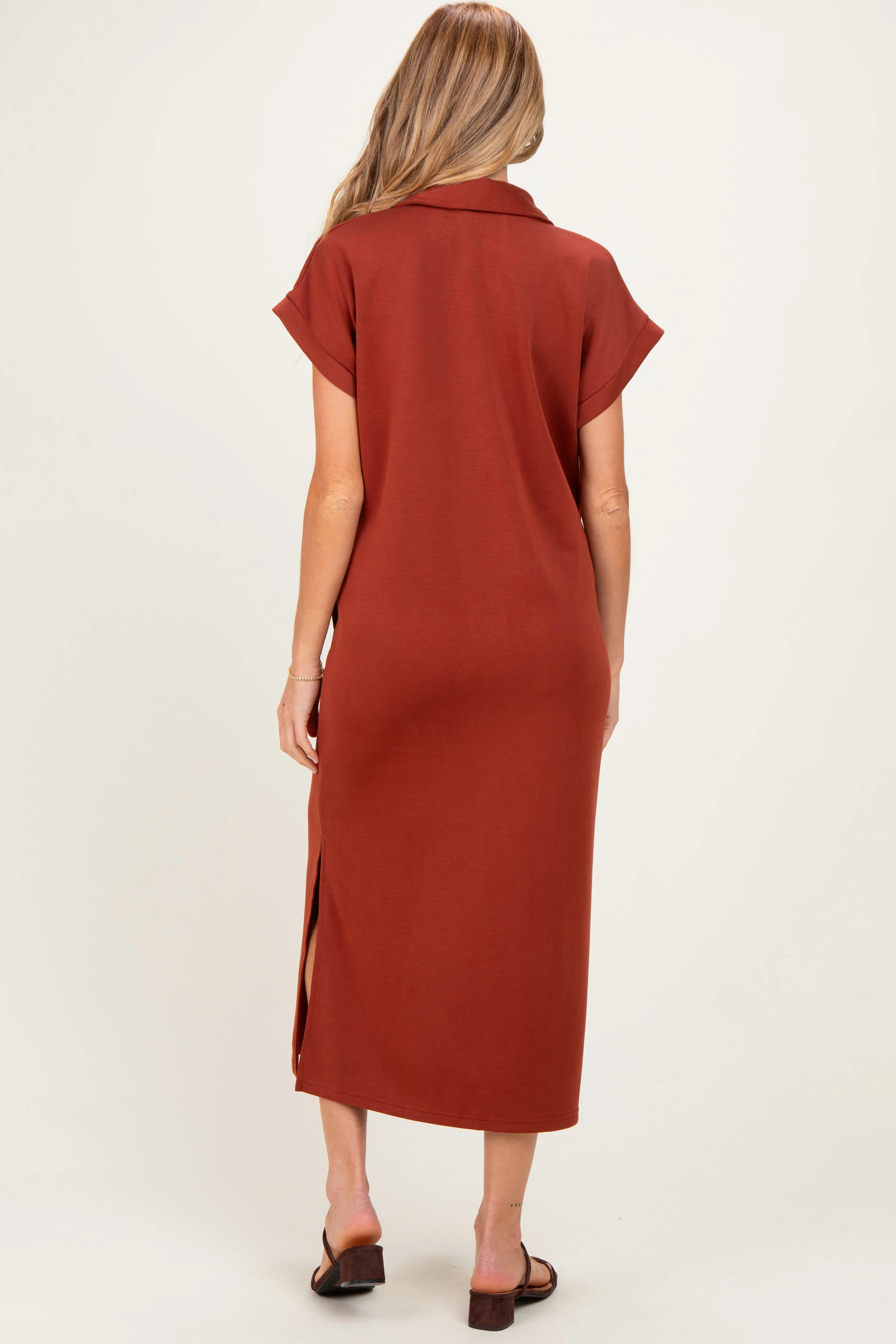 Clay Collared Short Sleeve Maternity Midi Dress sold by Pinkblush product image thumbnail 3