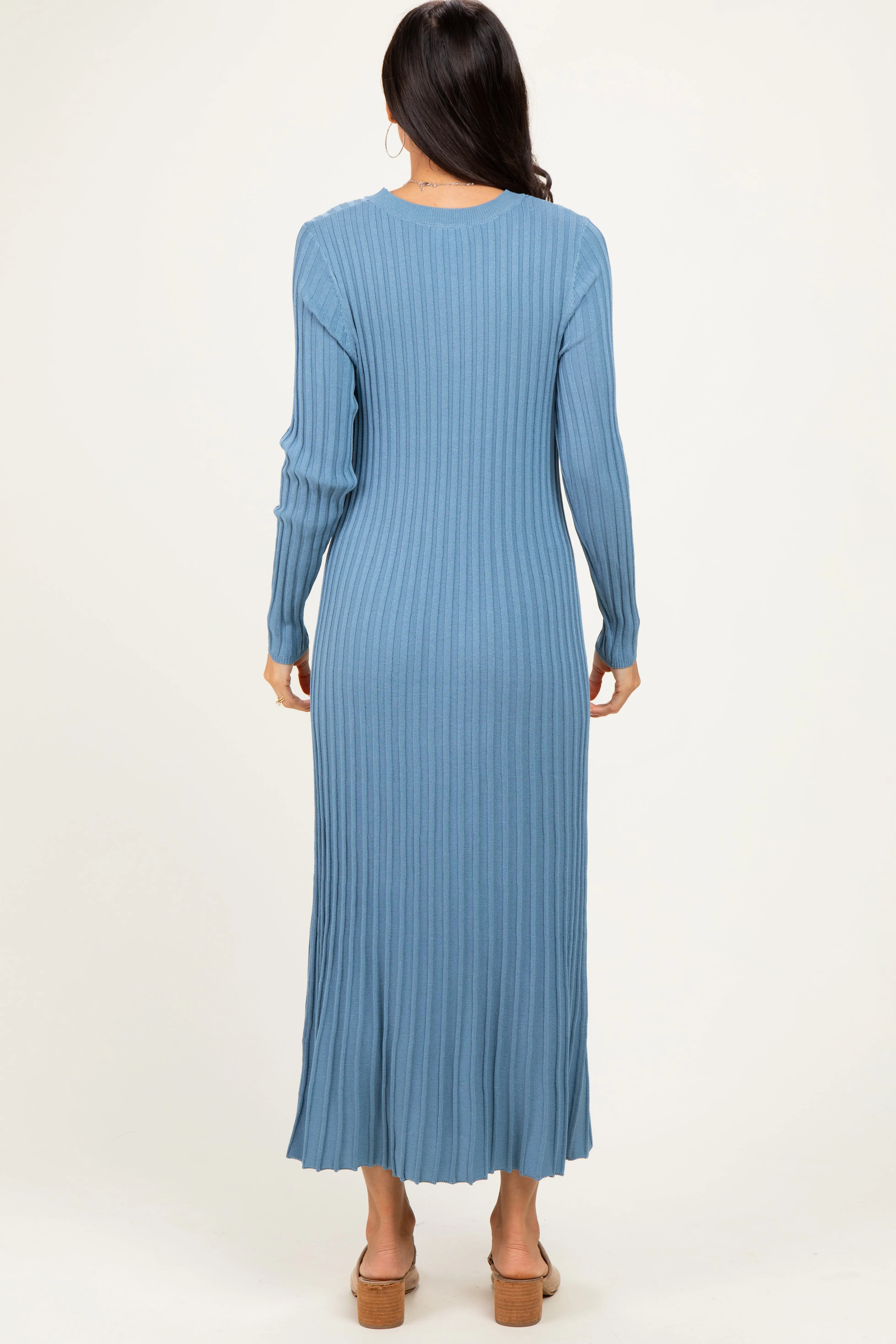 Denim Blue Ribbed Long Sleeve Sweater Midi Dress sold by Pinkblush product image thumbnail 3