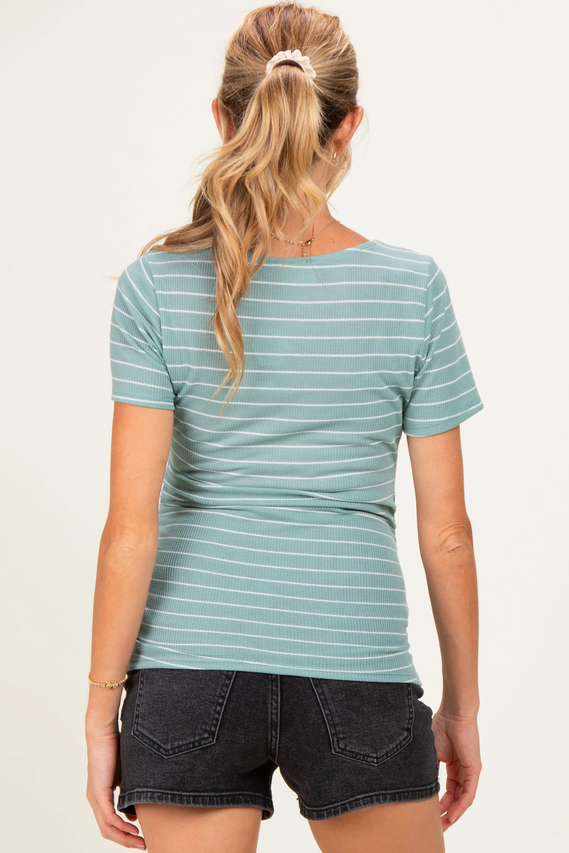 Jade Stripe Ruching Short Sleeve Maternity Top sold by Pinkblush product image thumbnail 4