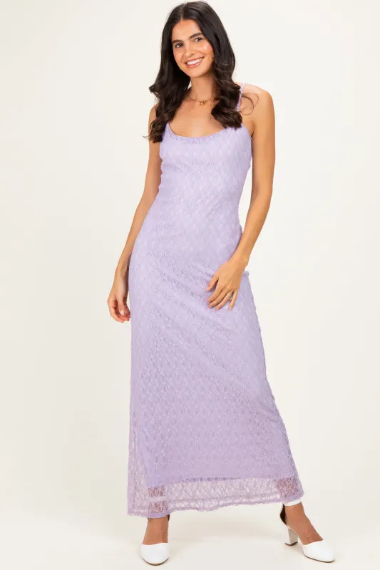 Lavender Sleeveless Lace Square Neck Maxi Dress made by Pinkblush