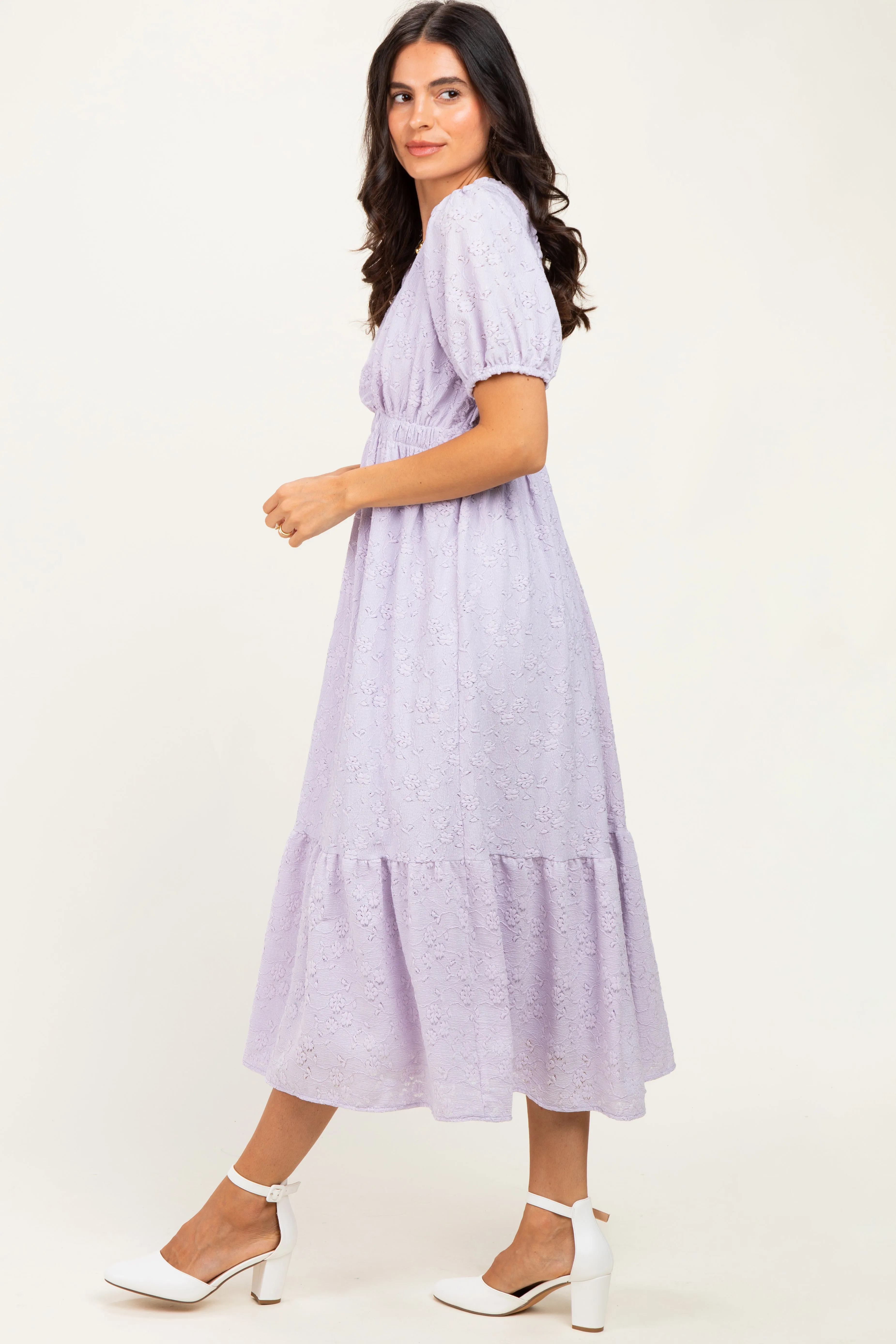 Lavender Lace V-Neck Puff Sleeve Maxi Dress sold by Pinkblush product image thumbnail 3