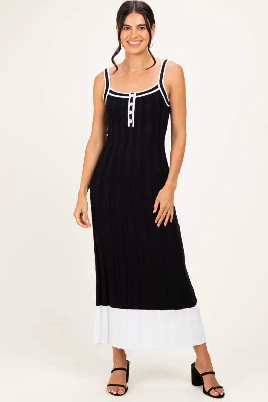 Black Ribbed Colorblock Sleeveless Maxi Dress made by Able