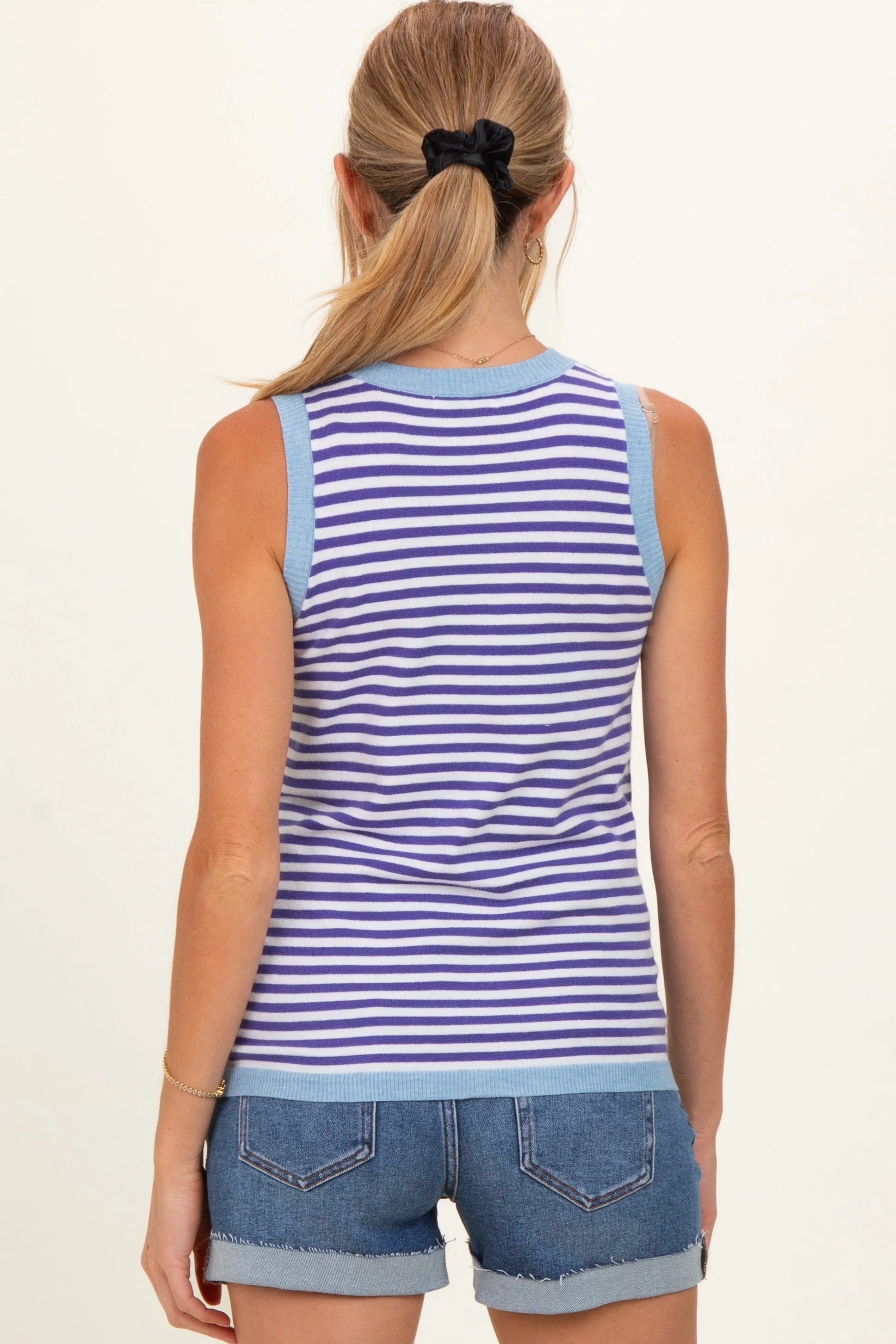 Royal Blue Striped Knit Solid Trim Maternity Tank sold by Pinkblush product image thumbnail 2
