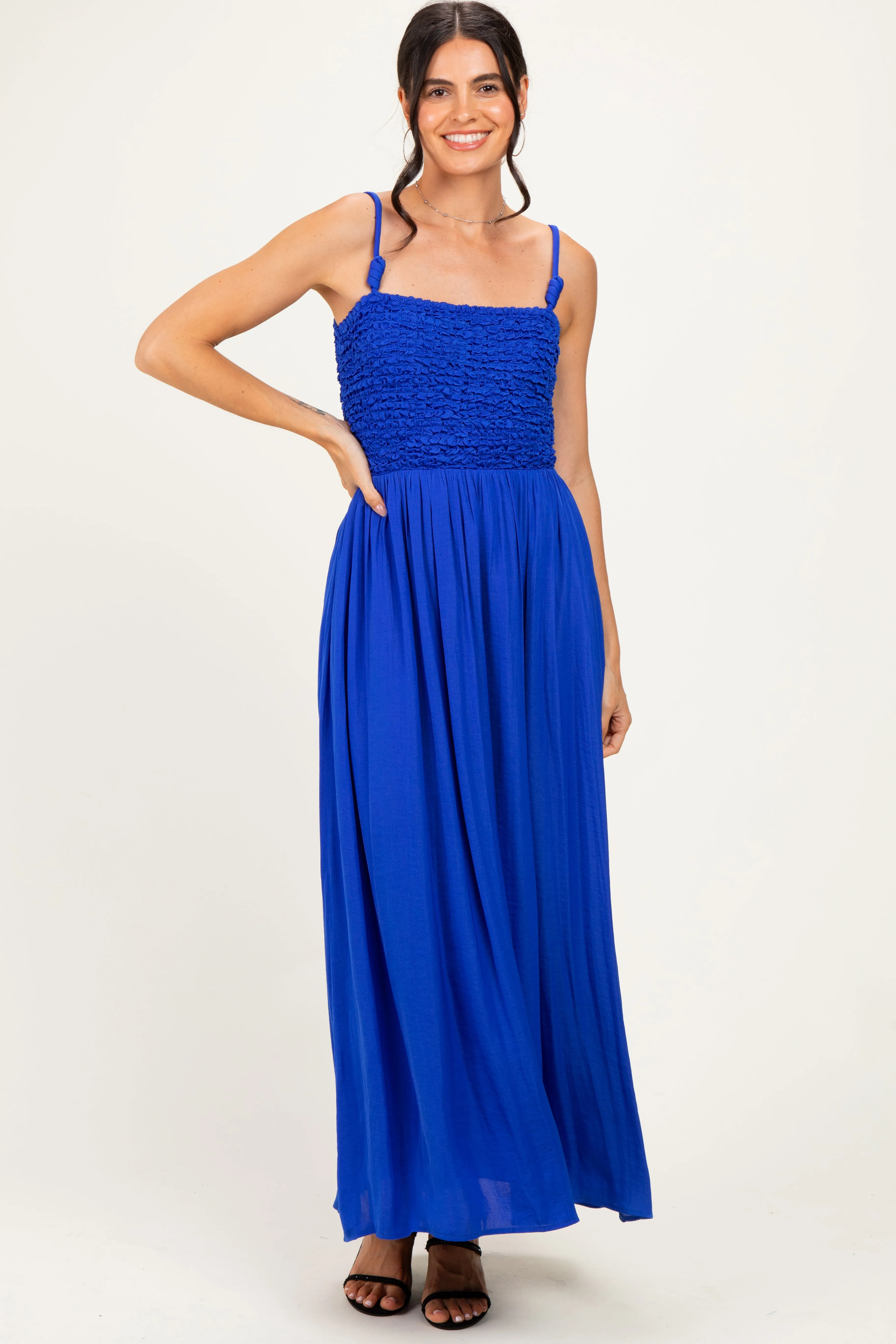 Capri Blue Textured Smocked Maxi Dress sold by Pinkblush product image thumbnail 2
