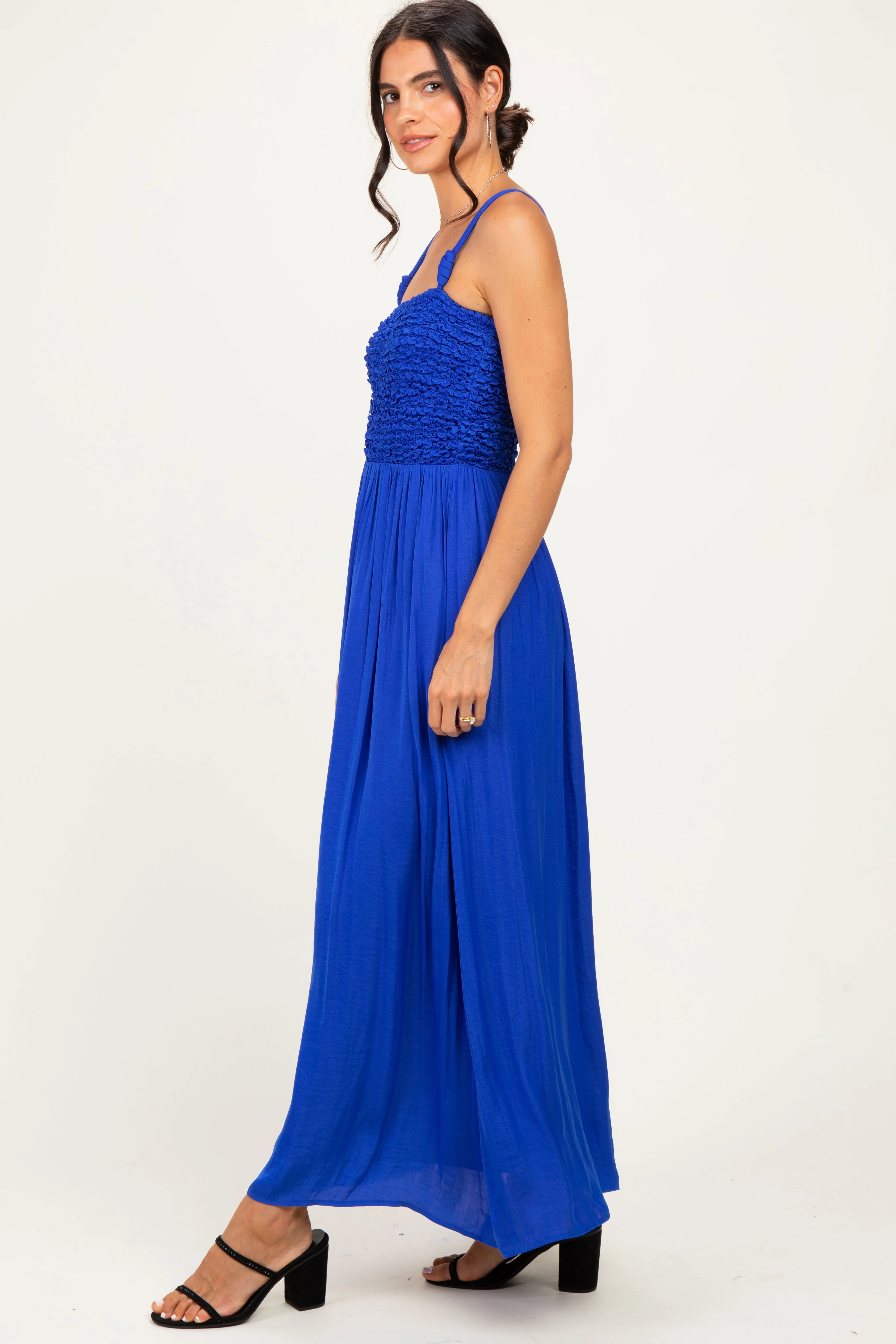 Capri Blue Textured Smocked Maxi Dress sold by Pinkblush product image thumbnail 3
