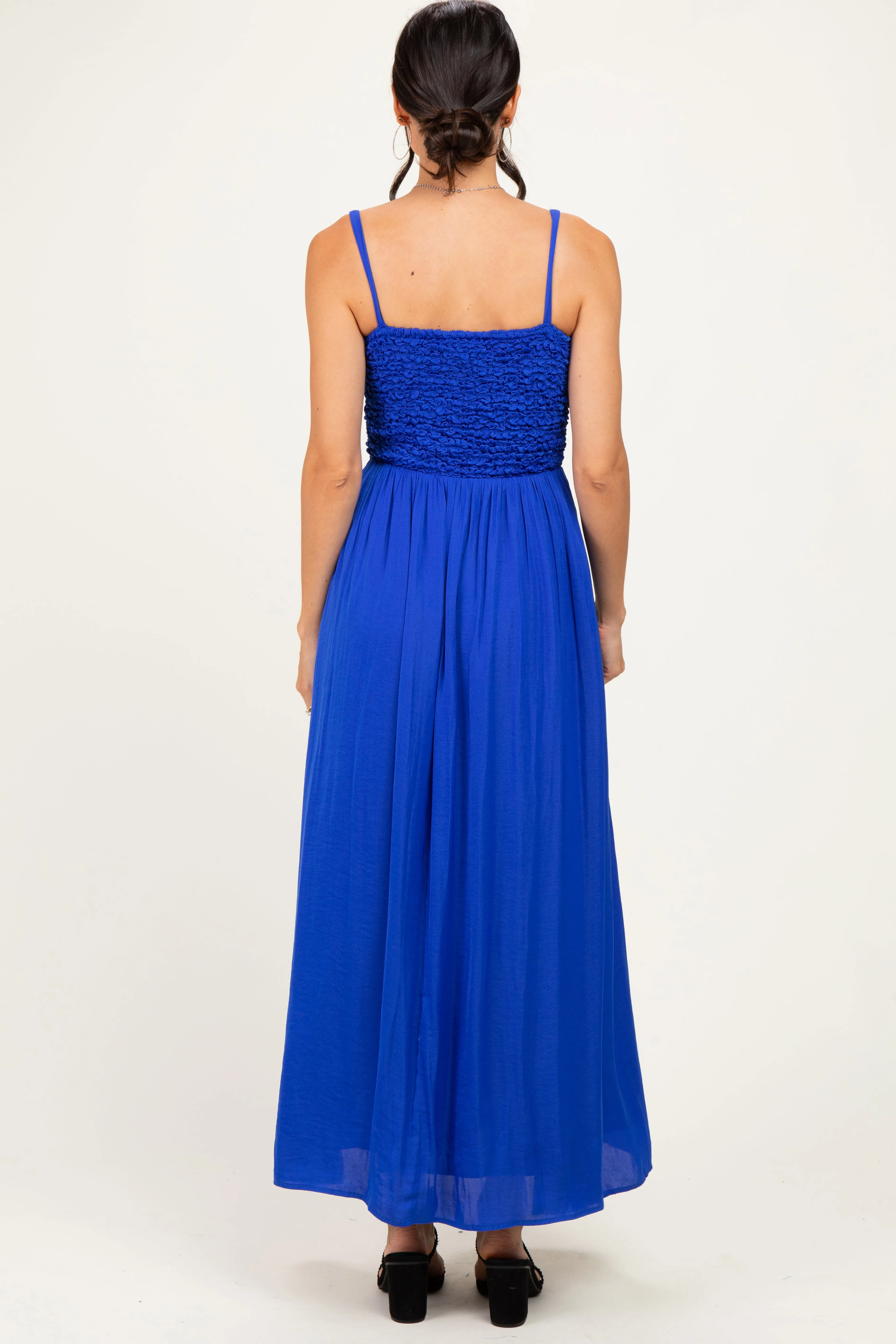 Capri Blue Textured Smocked Maxi Dress sold by Pinkblush product image thumbnail 4