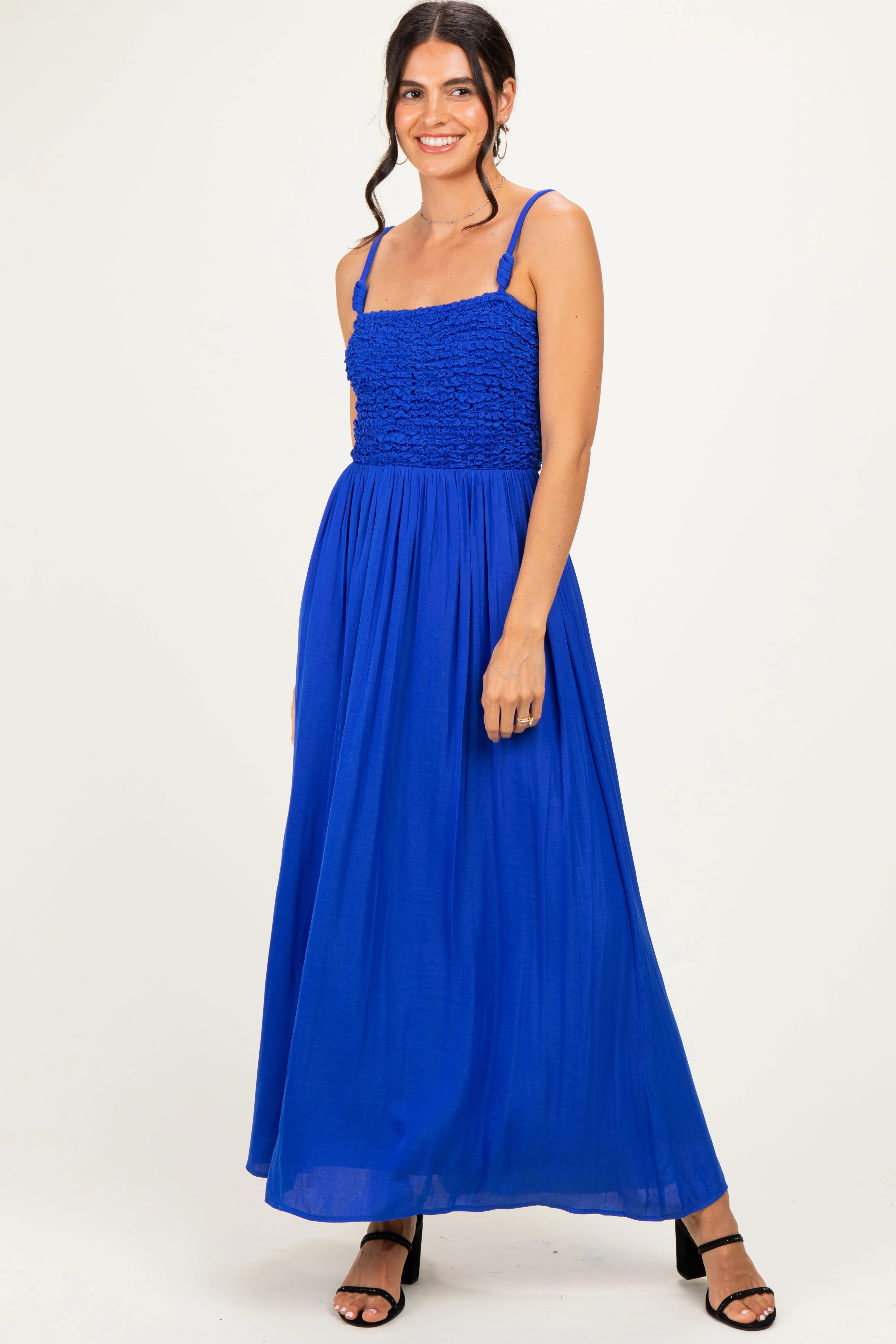 Capri Blue Textured Smocked Maxi Dress sold by Pinkblush
