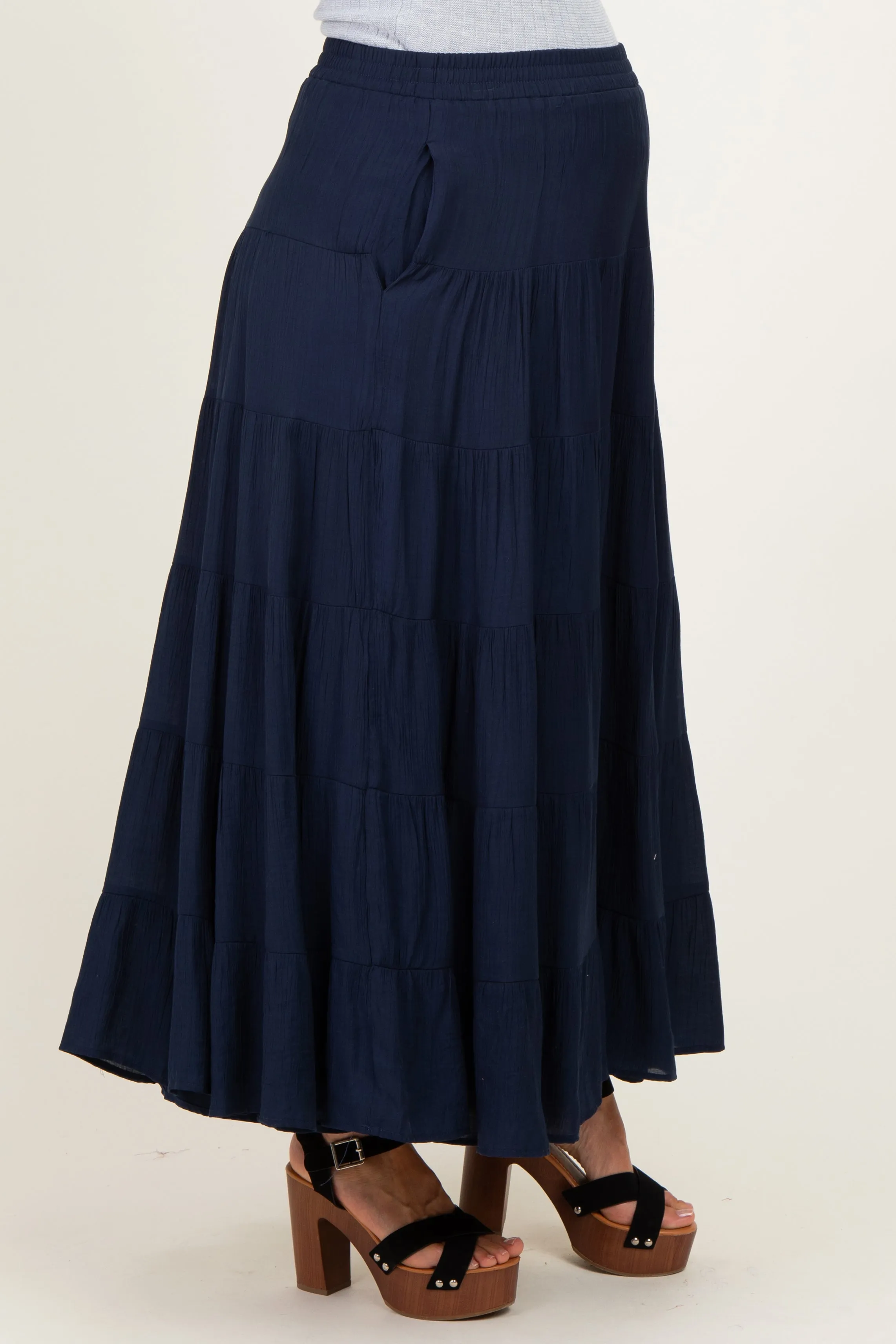 Navy Tiered Maternity Maxi Skirt sold by Pinkblush product image thumbnail 4