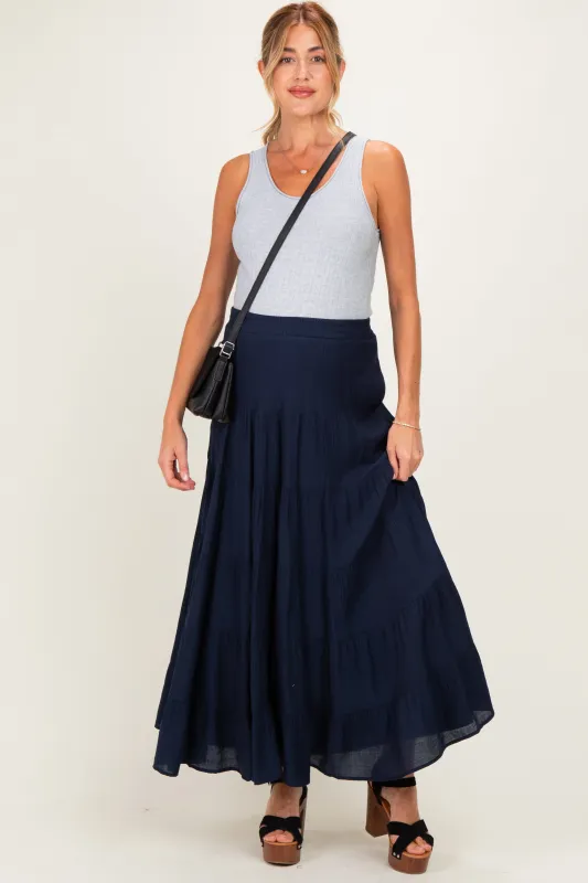 Navy Tiered Maternity Maxi Skirt made by Listicle