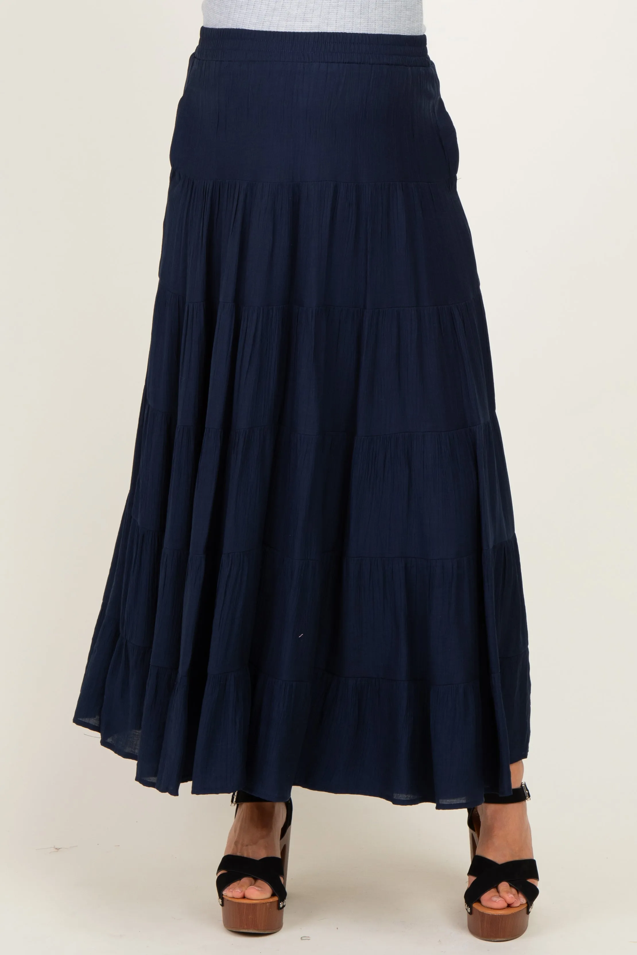 Navy Tiered Maternity Maxi Skirt sold by Pinkblush product image thumbnail 3