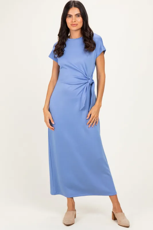 Blue Side Tie Short Sleeve Midi Dress made by entro