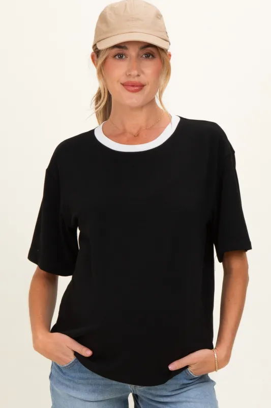 Black Relaxed Fit Contrast Neckline Maternity Tee made by Pinkblush