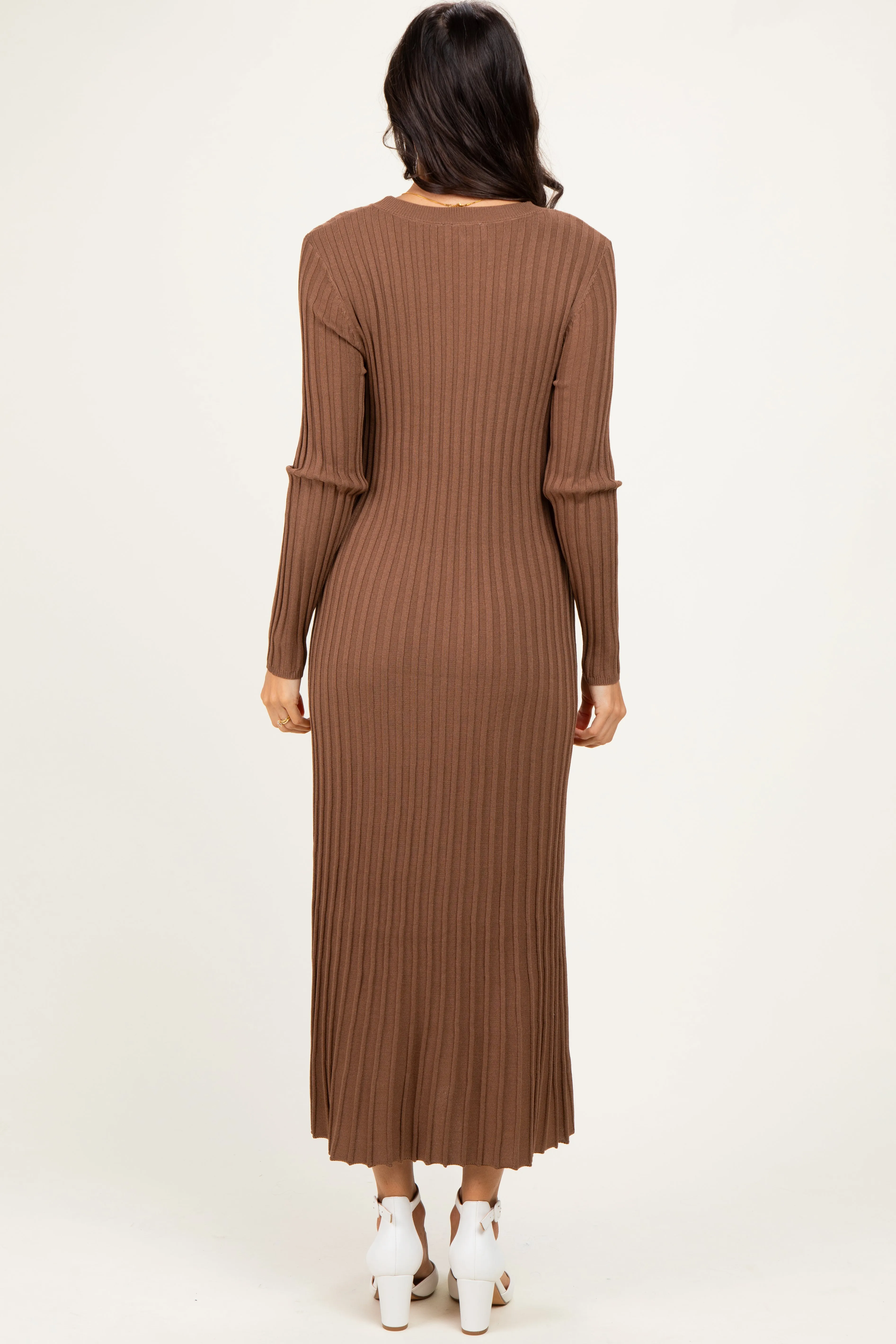 Mocha Ribbed Long Sleeve Sweater Midi Dress sold by Pinkblush product image thumbnail 4