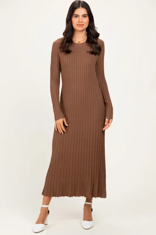 Mocha Ribbed Long Sleeve Sweater Midi Dress made by Able