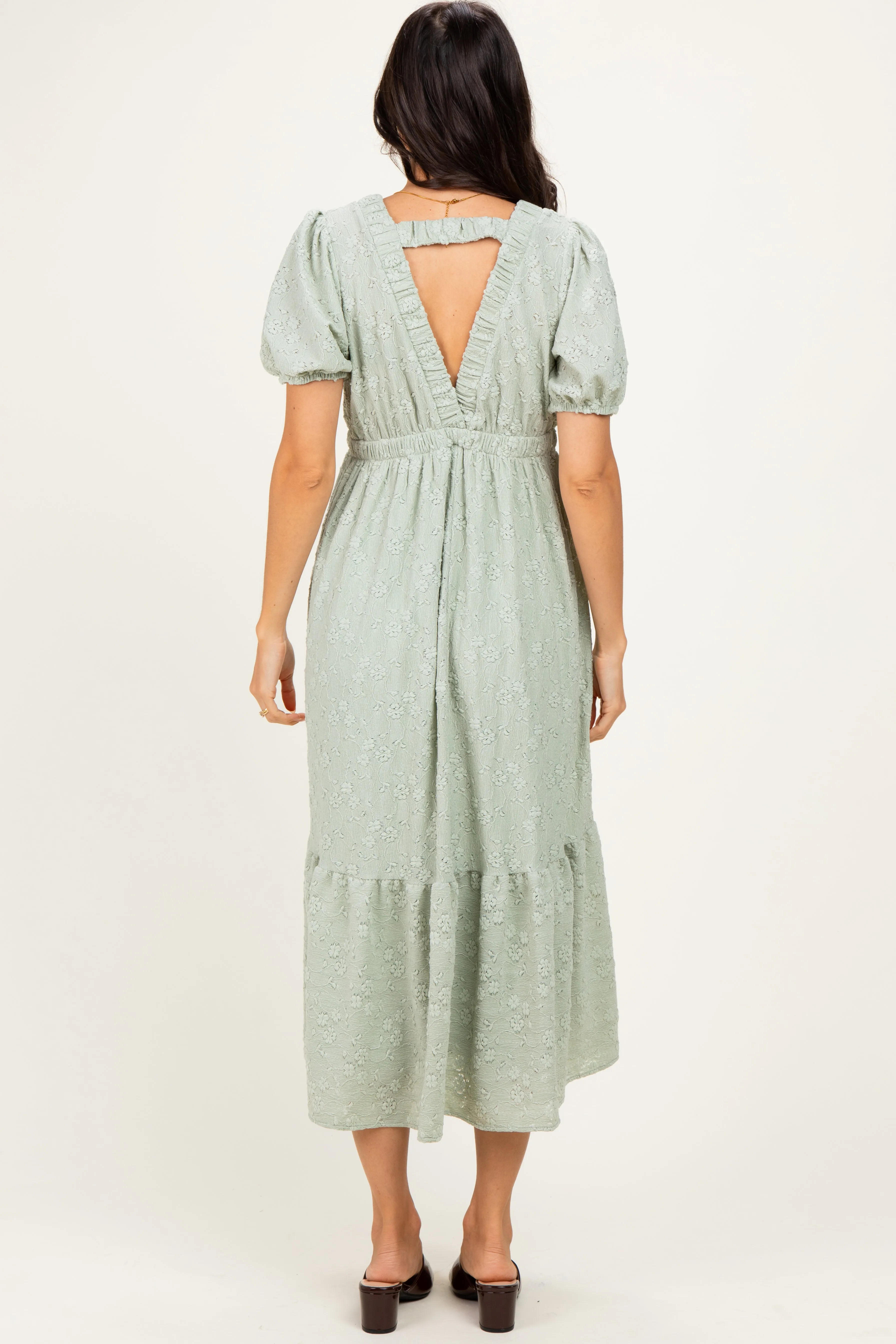 Sage Lace V-Neck Puff Sleeve Maxi Dress sold by Pinkblush product image thumbnail 4