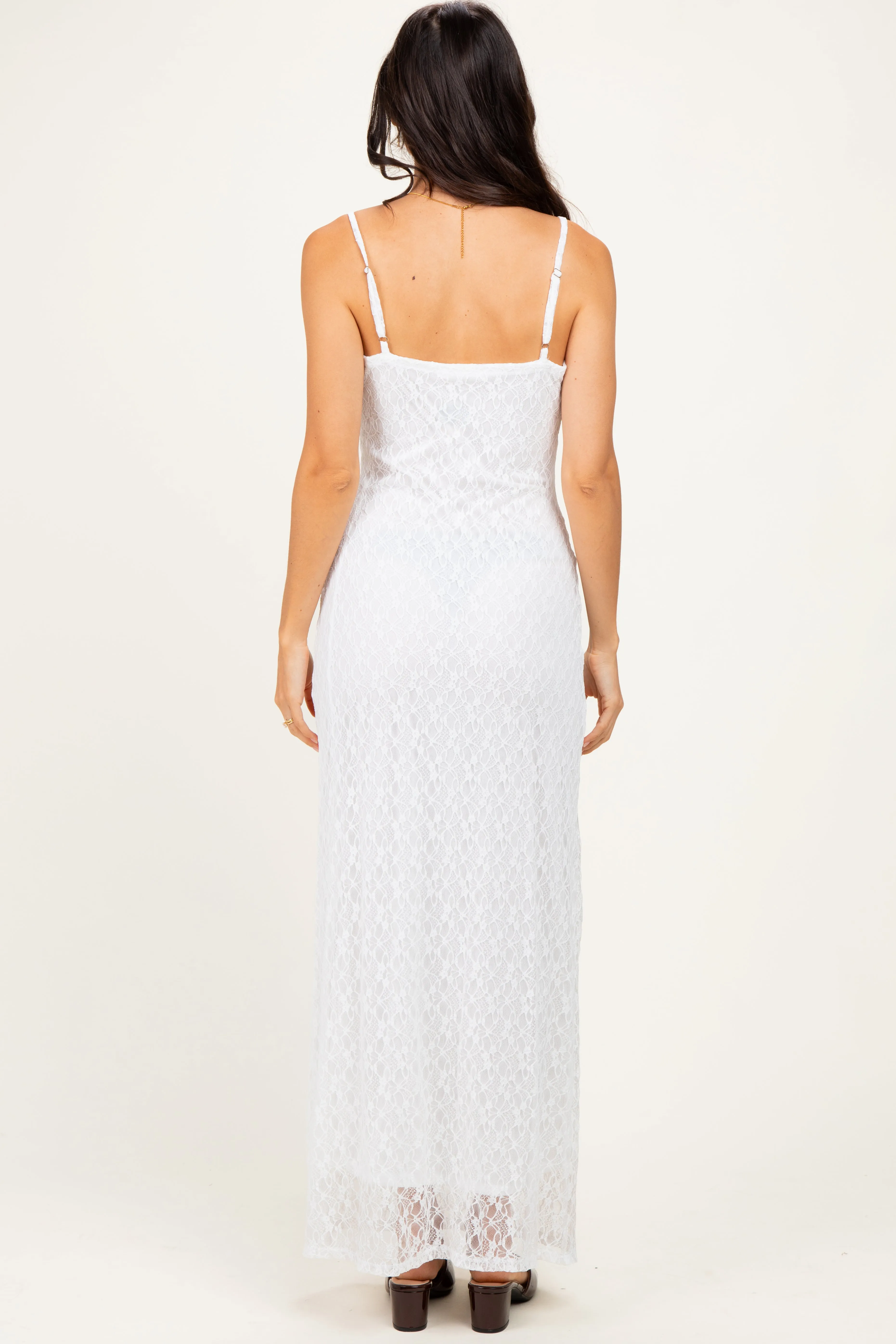 Ivory Sleeveless Lace Square Neck Maxi Dress sold by Pinkblush product image thumbnail 4