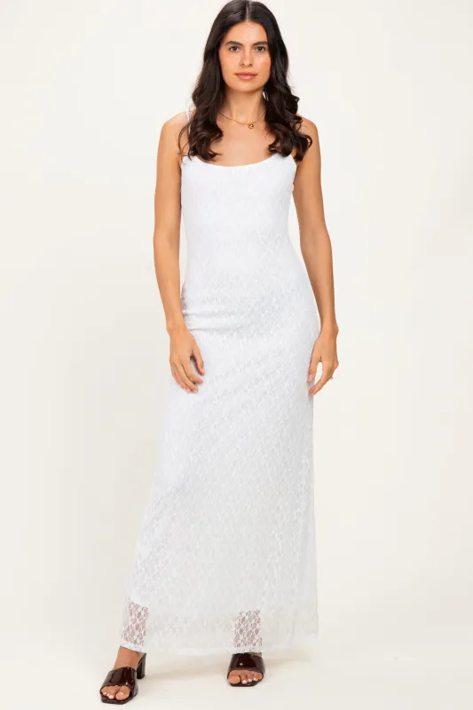 Ivory Sleeveless Lace Square Neck Maxi Dress made by Pinkblush